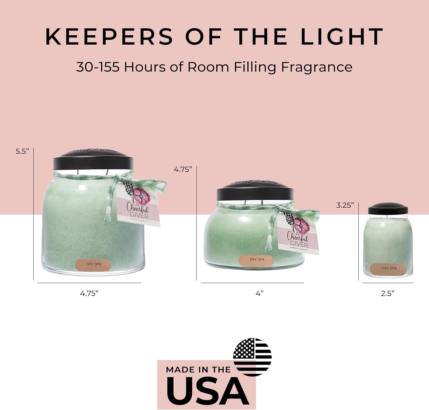 A Cheerful Giver — Day Spa - 34oz Papa Scented Candle Jar with Lid - Keepers of the Light - 155 Hours of Burn Time, Gift Candle, Green