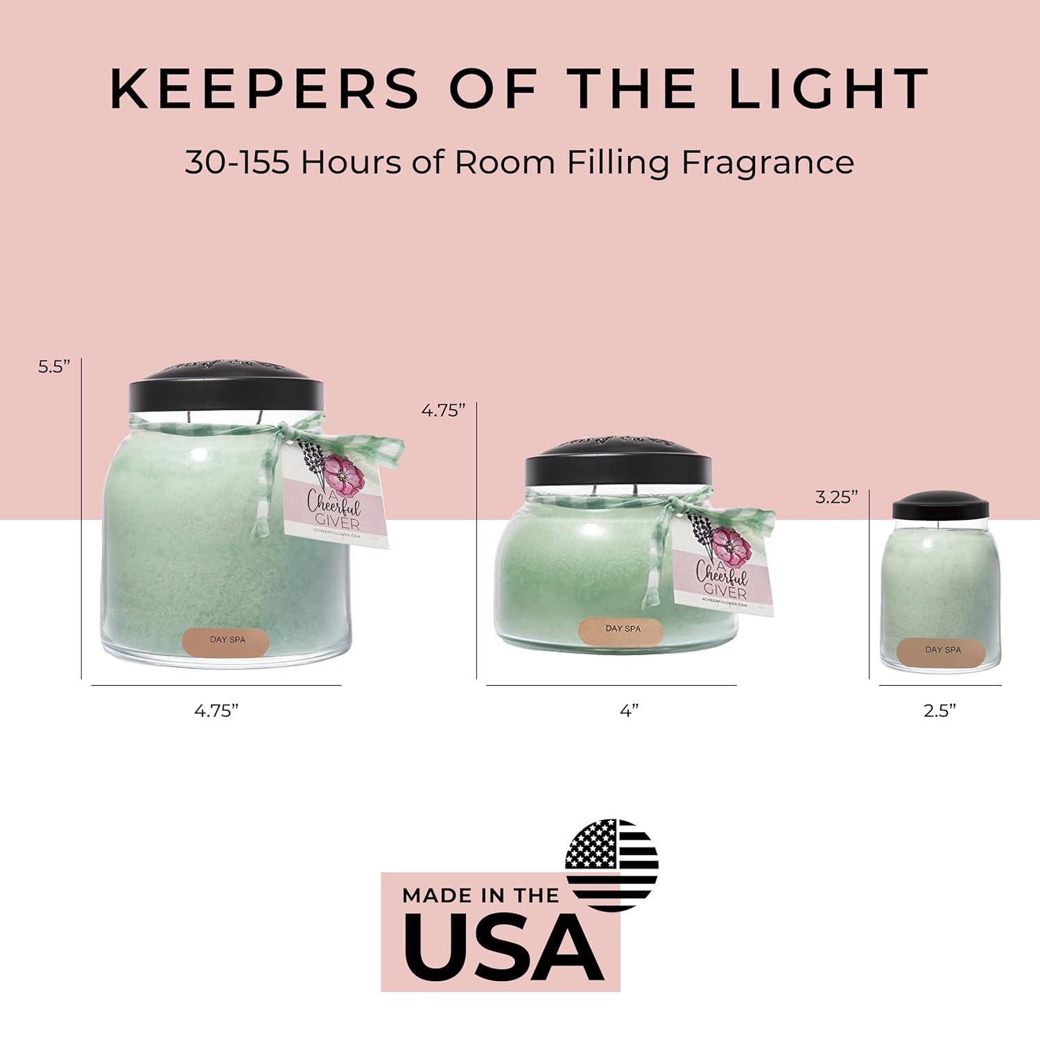 A Cheerful Giver — Day Spa - 34oz Papa Scented Candle Jar with Lid - Keepers of the Light - 155 Hours of Burn Time, Gift Candle, Green