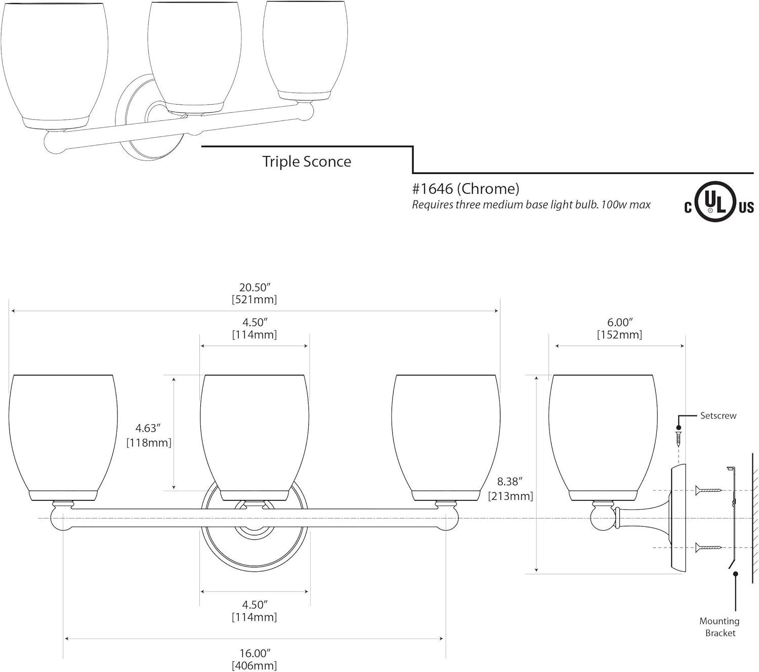 Designer II 3-Light Sconce | Wall Mount Triple Sconce Light Fixture with Frosted Shades | Bathroom Vanity Lights