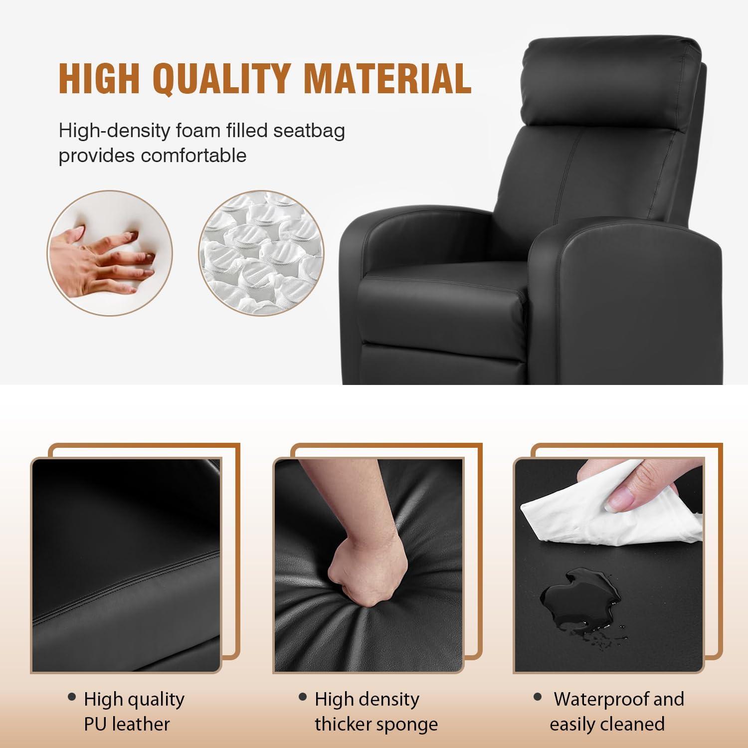 Black Leather Wingback Recliner with Arm Rest