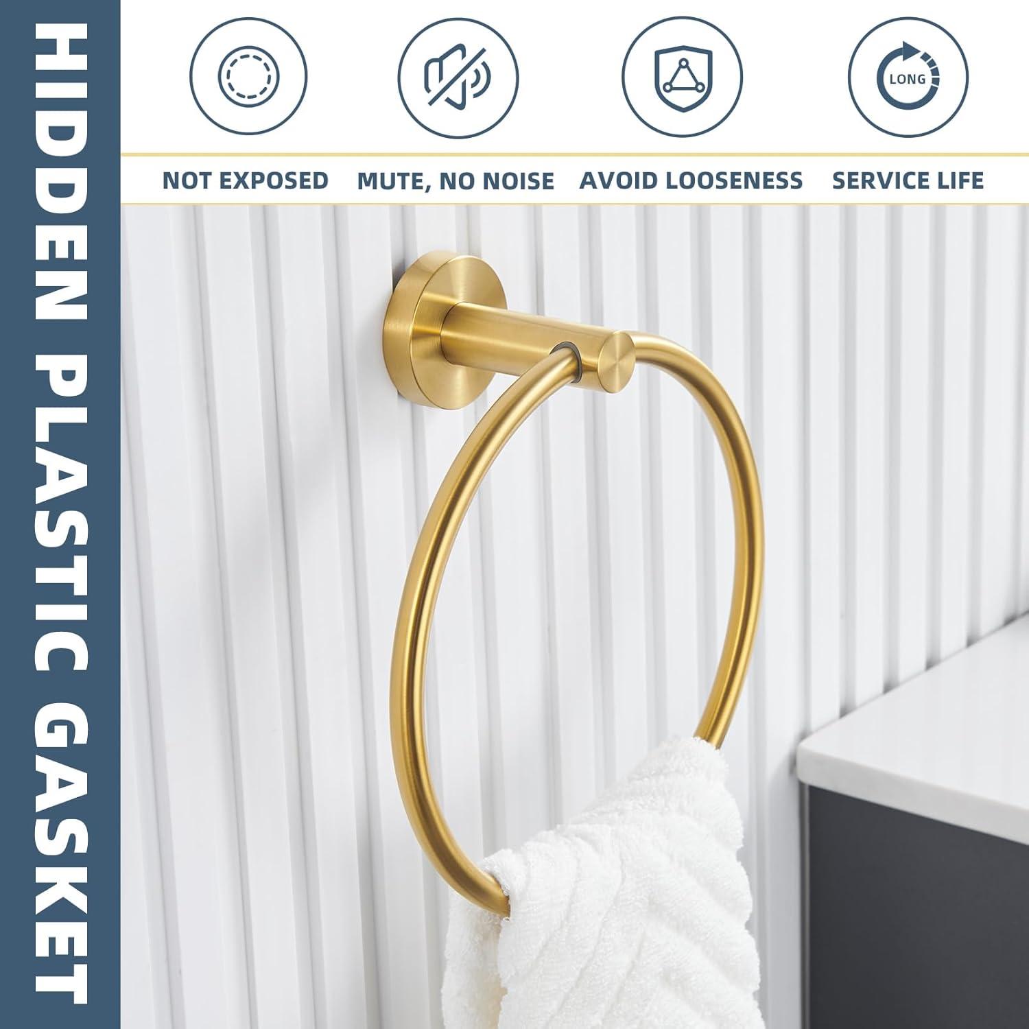 Chihod Toilet Paper Holder & Towel Ring Brushed Gold Hand Towel Holder 2-Pieces Bathroom Accessories Towel Rack Wall Mounted Bathroom Hardware Set Stainless Steel C38