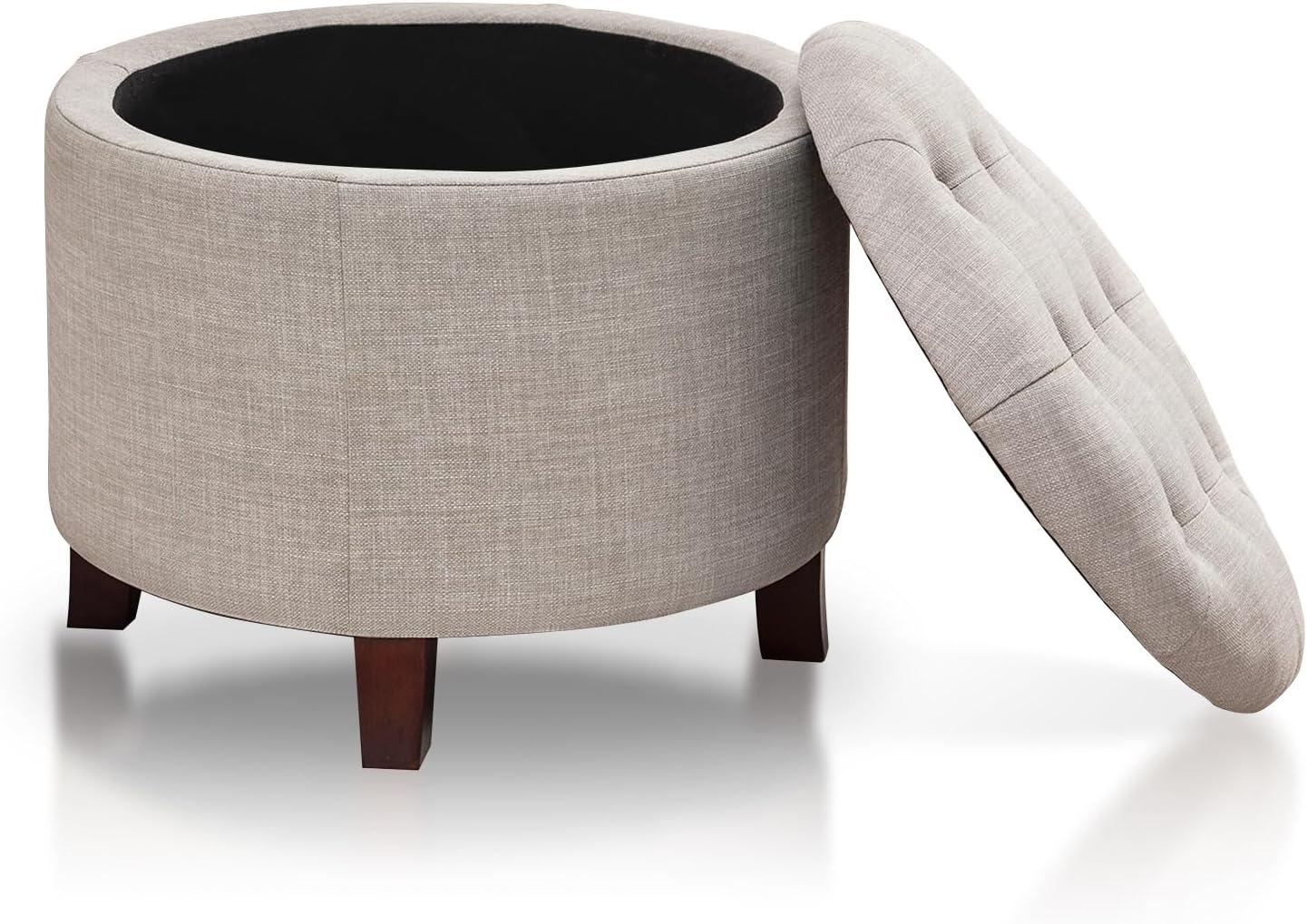 Joveco Velvet Button Tufted Round Storage Ottoman Stool Foot Rest