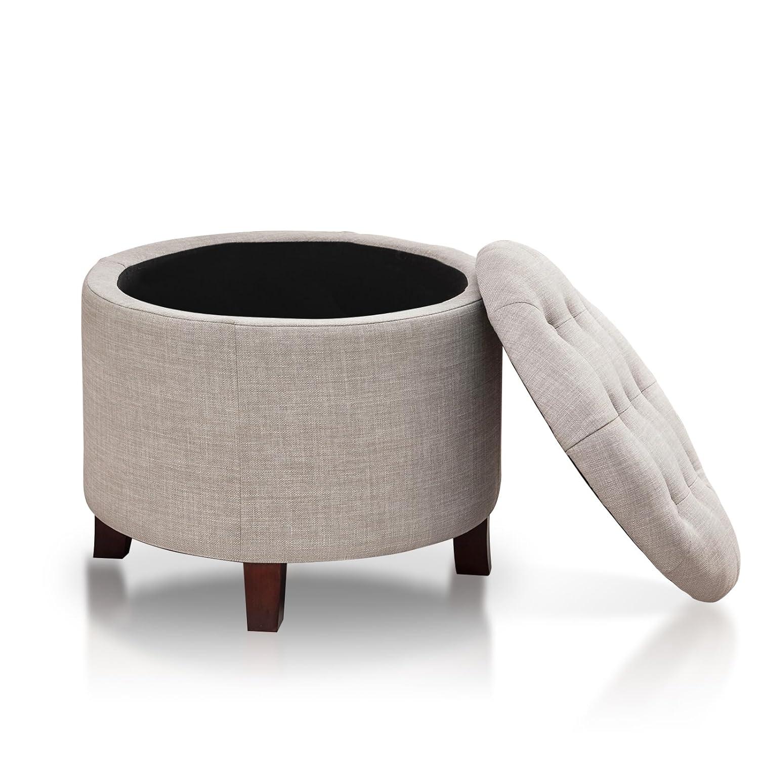 Joveco Velvet Button Tufted Round Storage Ottoman Stool Foot Rest
