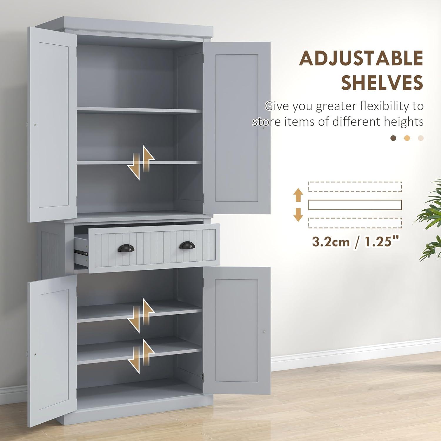 Lark Manor™ 72" Kitchen Pantry Cabinet, Freestanding Tall Storage Cabinet, Traditional Kitchen Cabinet With 4 Doors, Drawer And 3 Adjustable Shelves For Dining Room