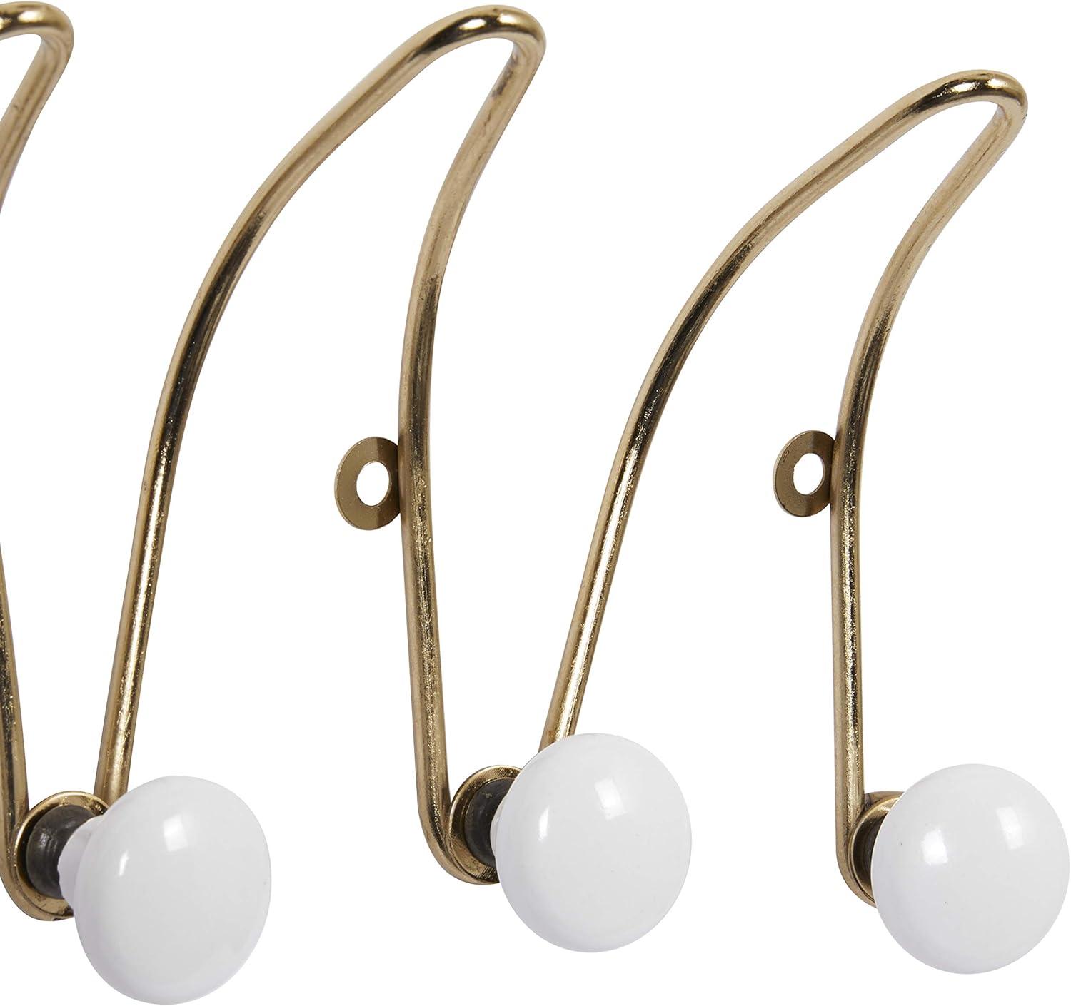 Gold and White Ceramic Metal Wall Hook Set of Four