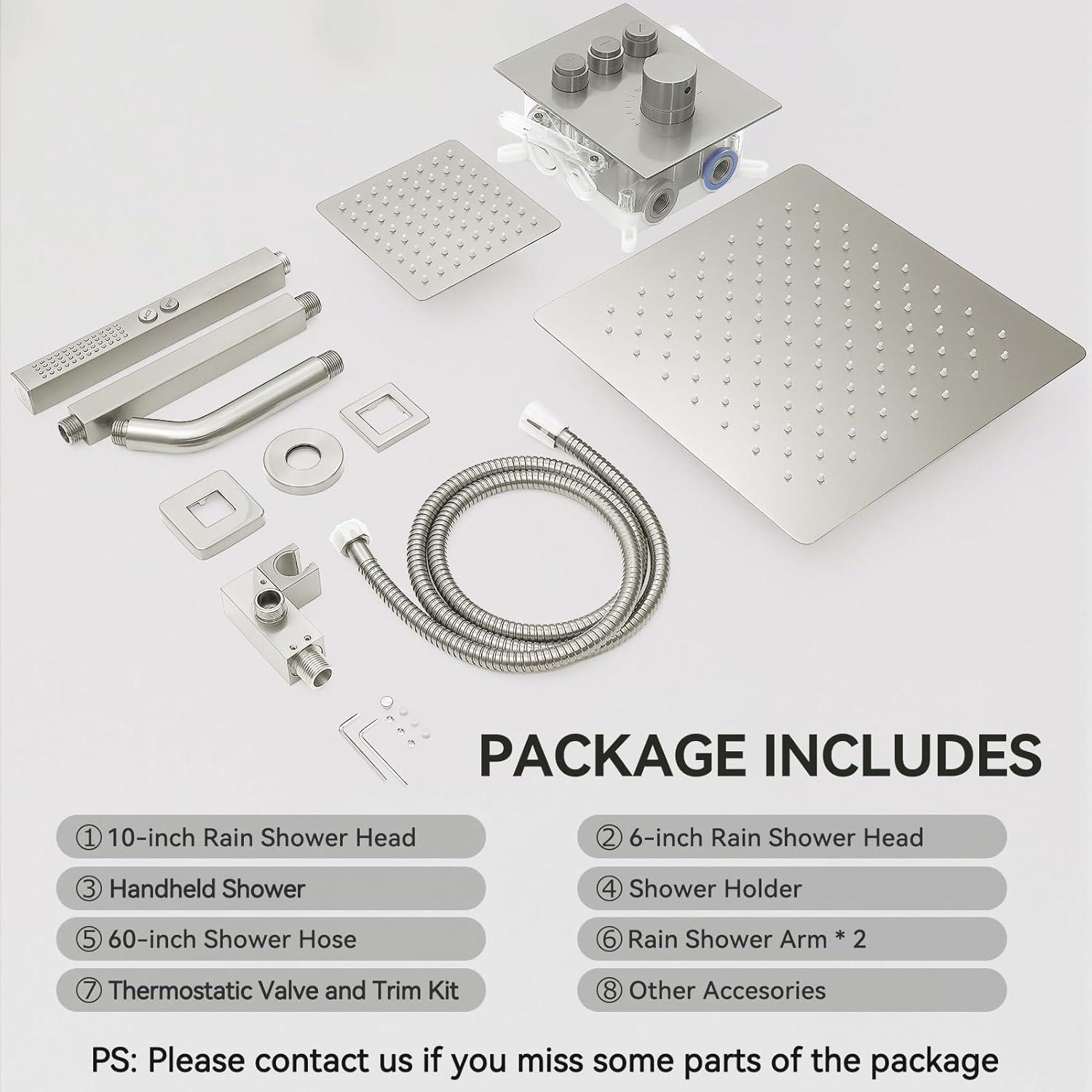 Revitalize 3-Function 12 Inch Wall Mount Rainfall Thermostatic Shower System with 6 Body Jets