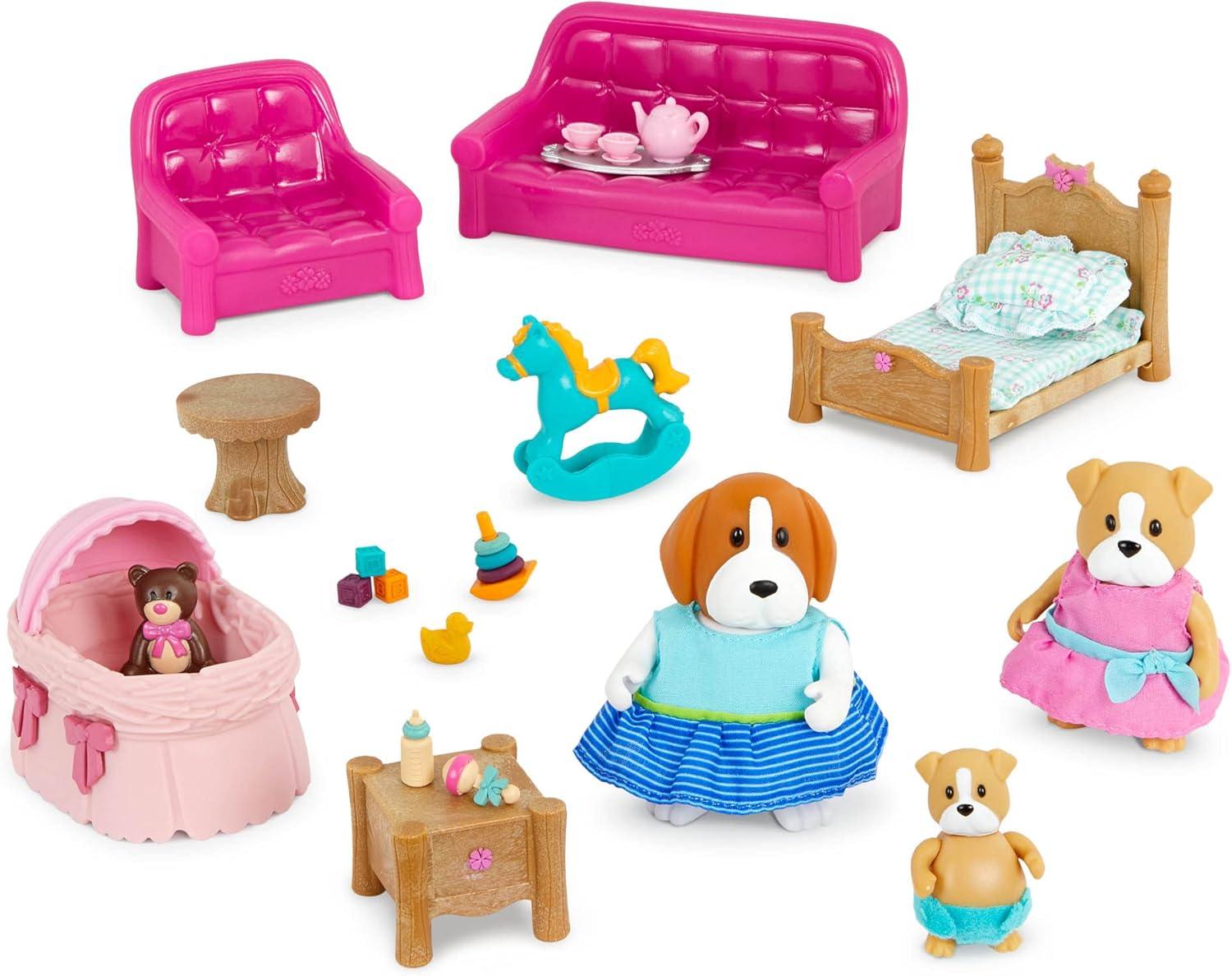 Lil Woodzeez Pink and Brown Dollhouse Furniture Playset