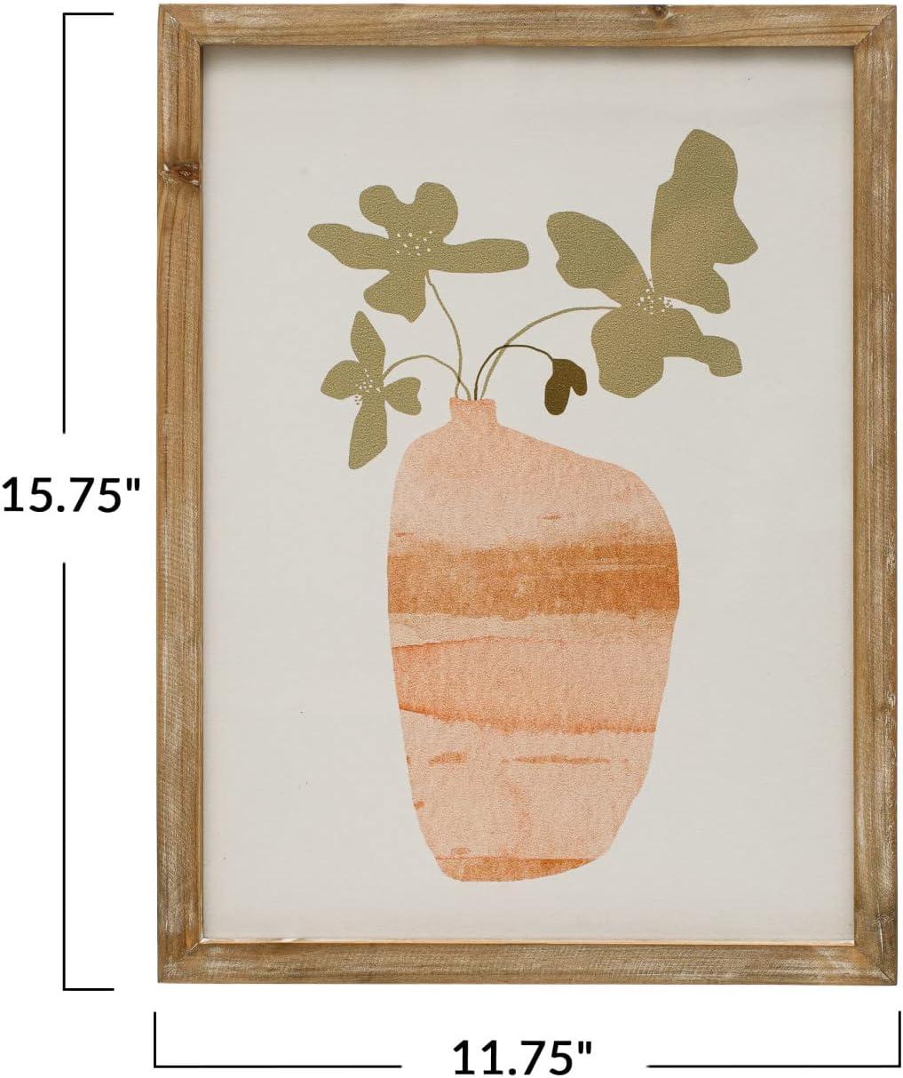 Scandinavian Wood Framed Floral Vase Wall Art