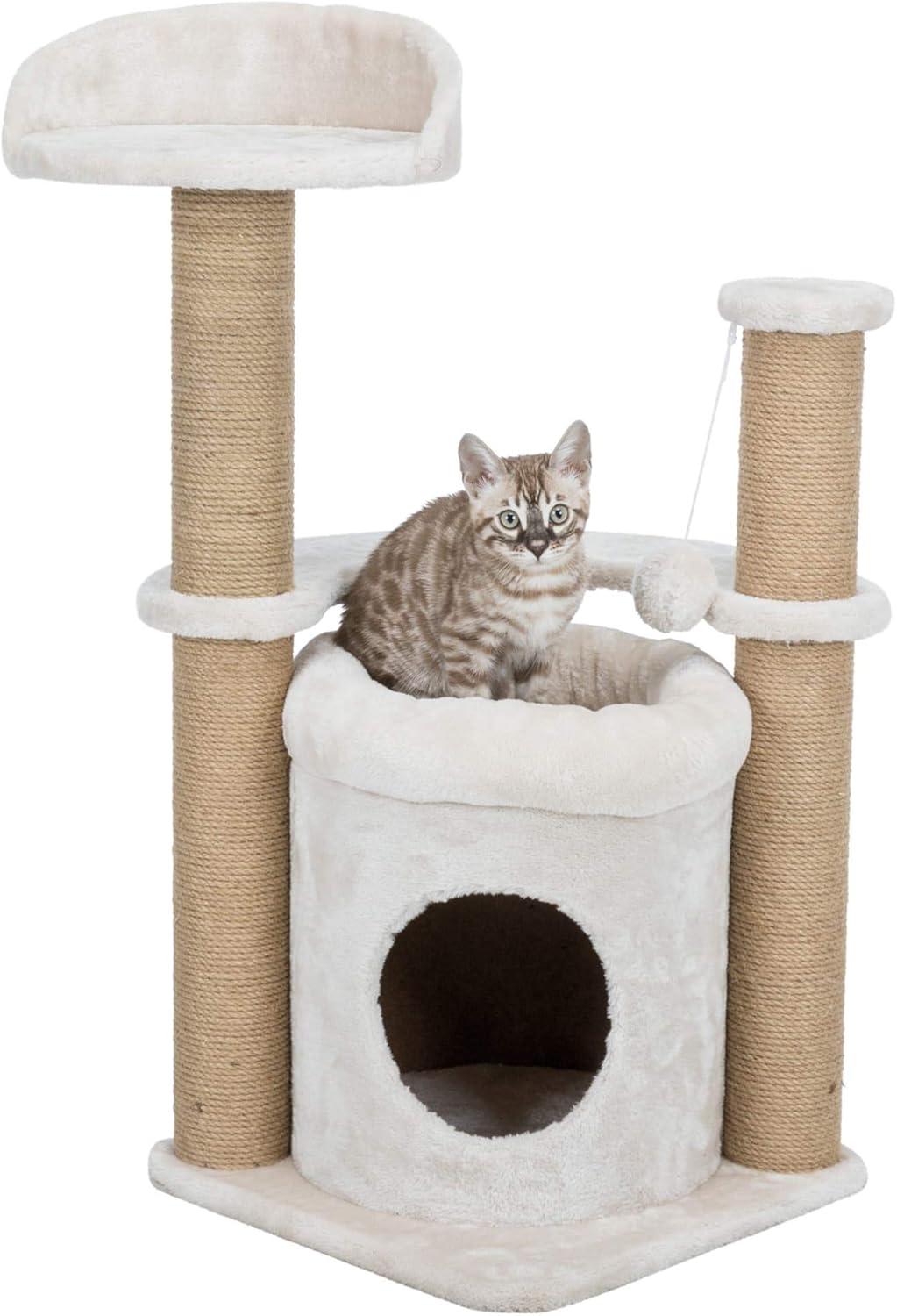 TRIXIE TRIXIE Nayra 32.7" Cat Tree, 3-Level Cat Scratcher, Plush Covered Cat Condo Removable Bed, Platform & Perch