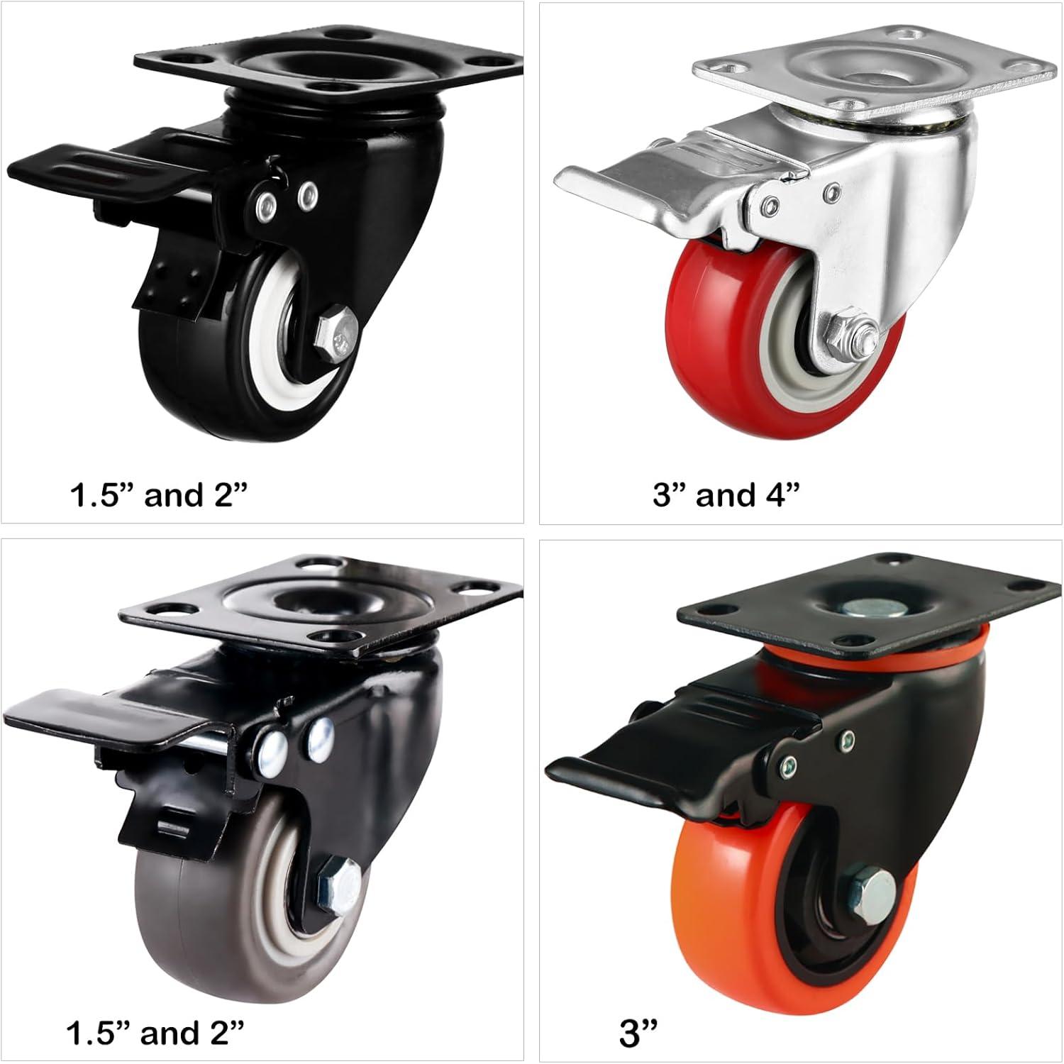 2" Casters Set of 8 Heavy-Duty Industrial Caster Wheels with Brake PU Wheels Double Locking and Double Ball Bearing Swivel Locking Casters Noiseless for Workbench, Furniture, Plate Castors Grey