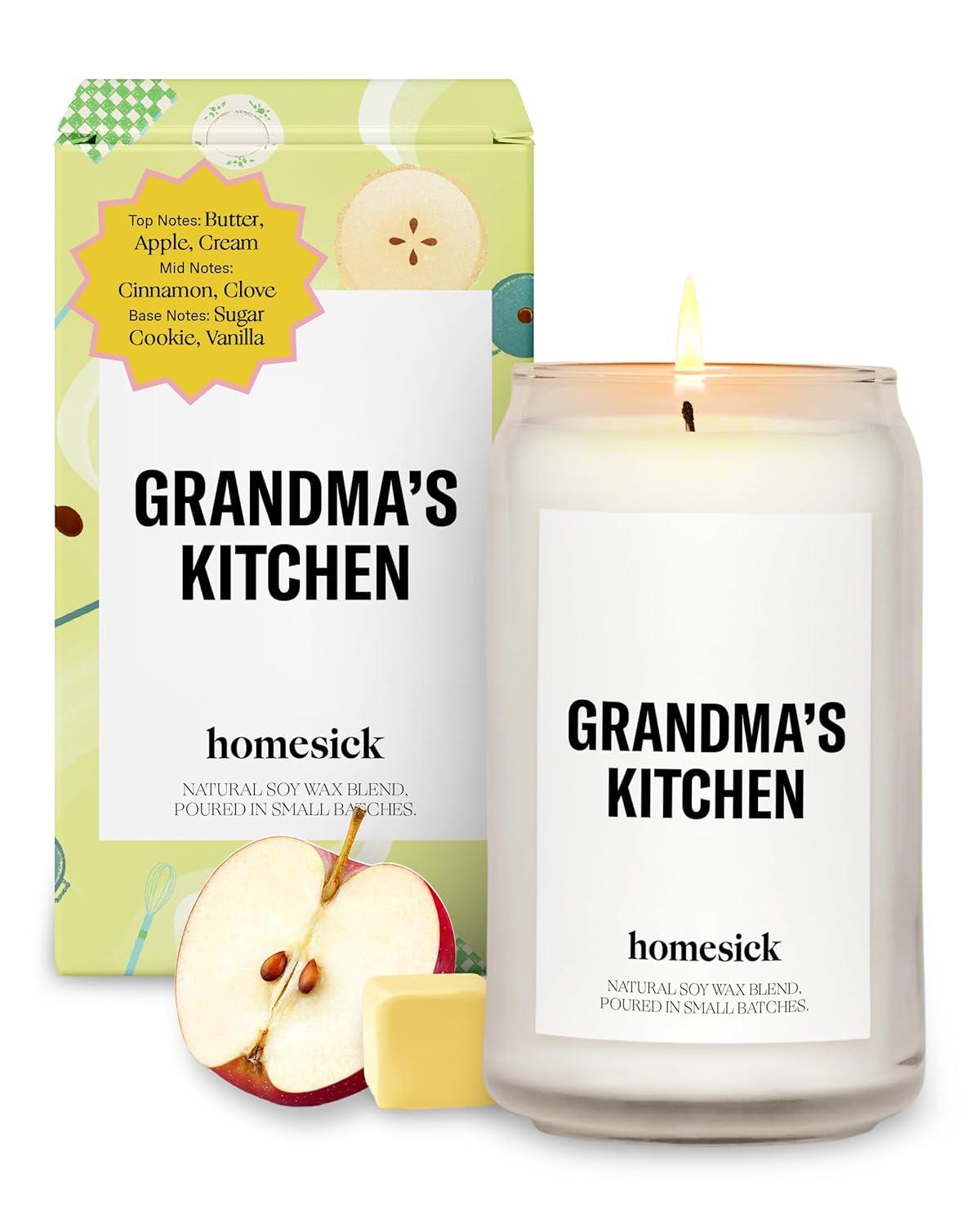 Homesick Scented Candles for Home (Grandma's Kitchen) - 13.75 oz Long-Lasting Natural Soy Wax Blend Jar Candle Gifts for Women & Men, 60-80 Hours Burn Time - Notes of Butter, Apple & Cream
