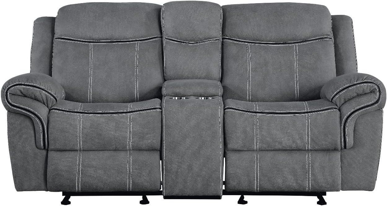 Modern 2-Tone Gray Velvet Tufted Loveseat with Storage & Cup Holder