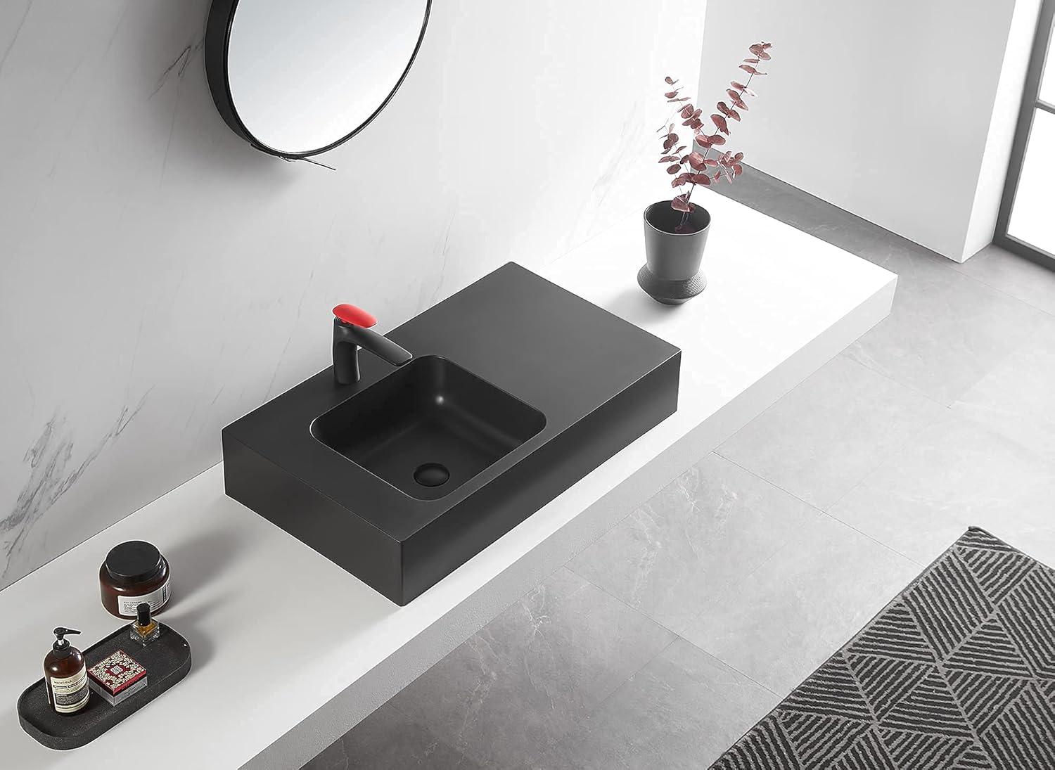 Matte Black Granite Wall-Mount Rectangular Bathroom Sink