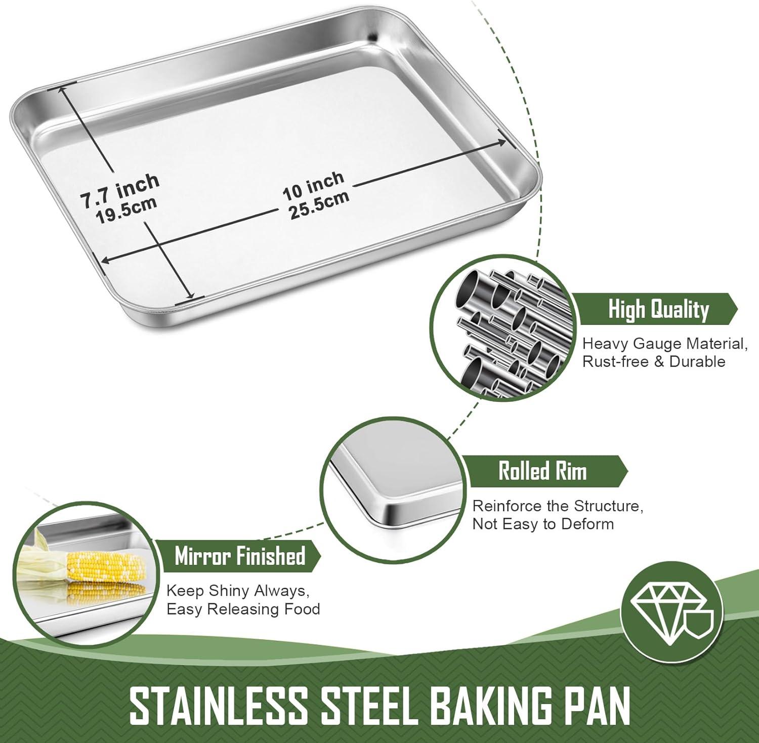 9.1 inch Baking Sheet and Rack Set Stainless Steel Baking Cookie Sheet Pan with Grid Rack for Cooking / Roasting / Cooling, Oven & Dishwasher Safe, Healthy & Durable