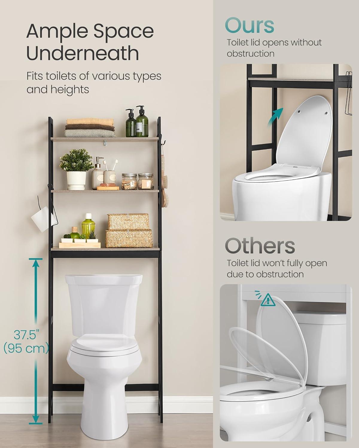 Over The Toilet Storage, 3-Tier Bathroom Organizer,Greige and Black