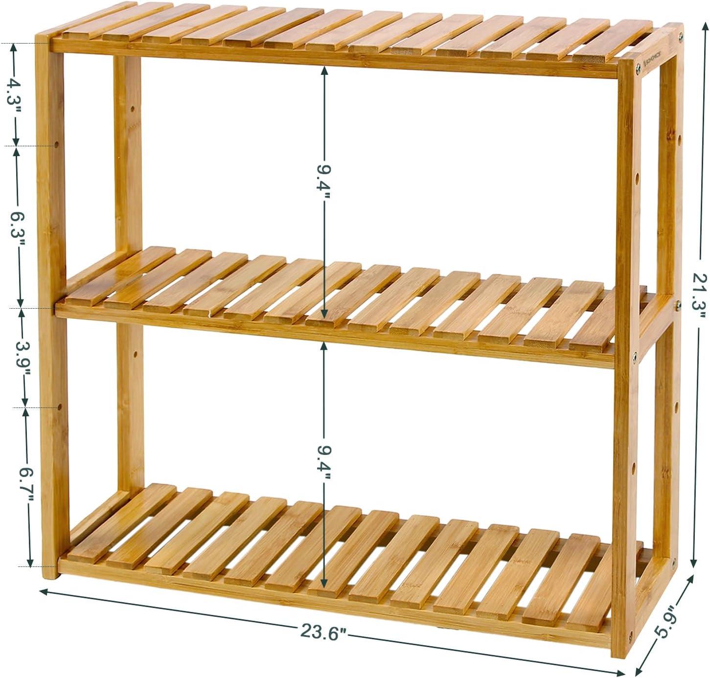 Natural Bamboo 3-Tier Adjustable Utility Shelf