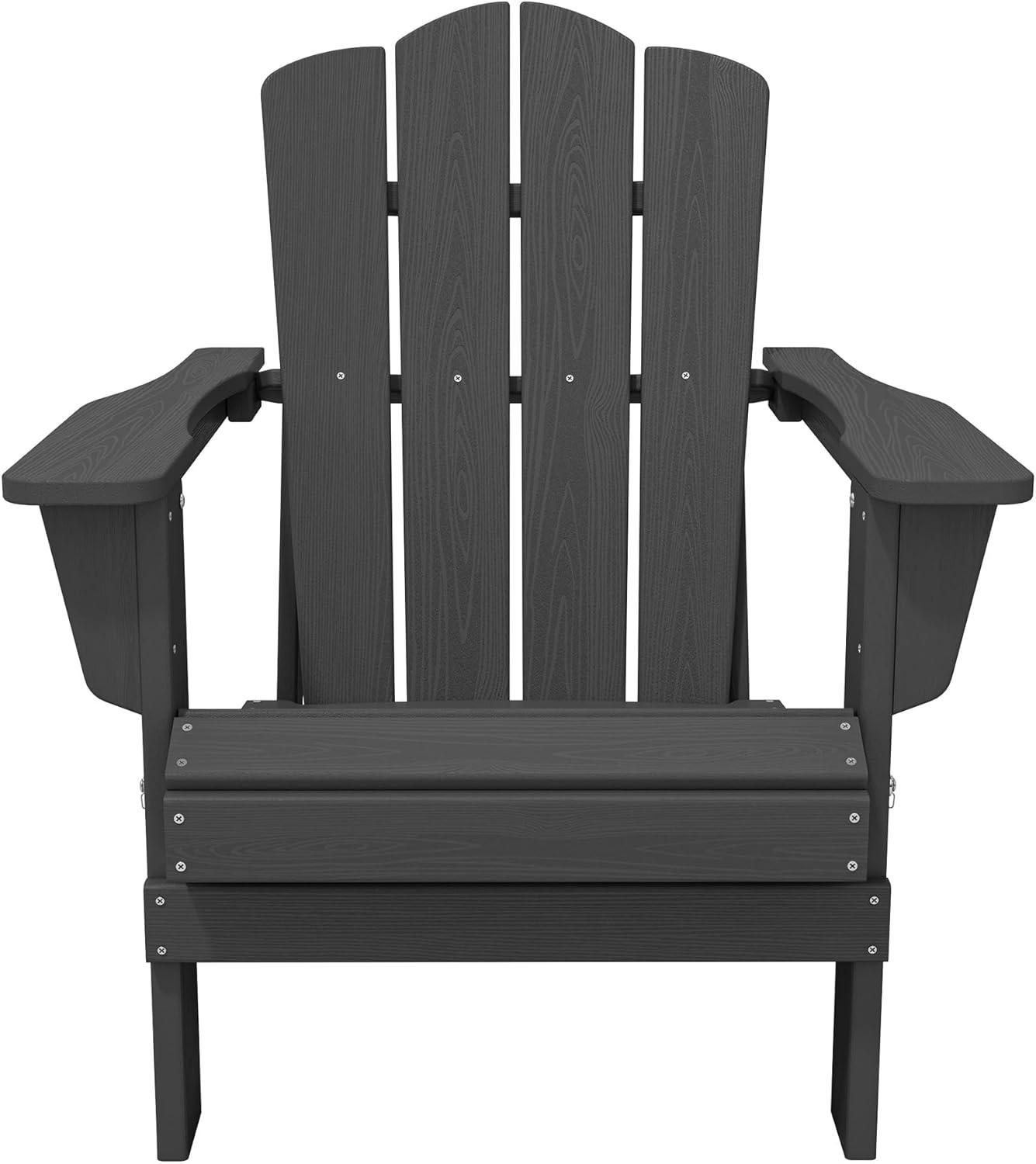 Gray HDPE Folding Adirondack Chair with Armrests