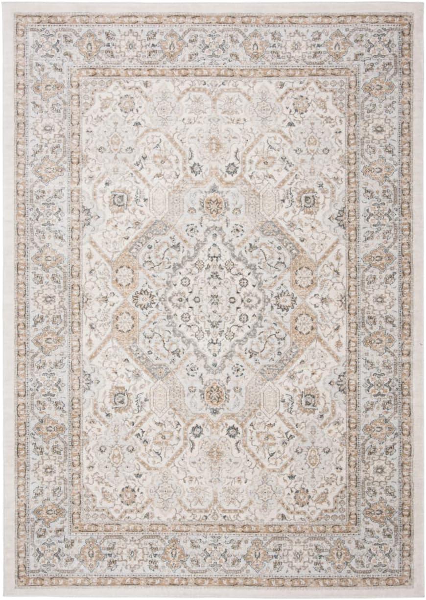 Cream and Beige Synthetic Oriental Area Rug, 11' x 15'