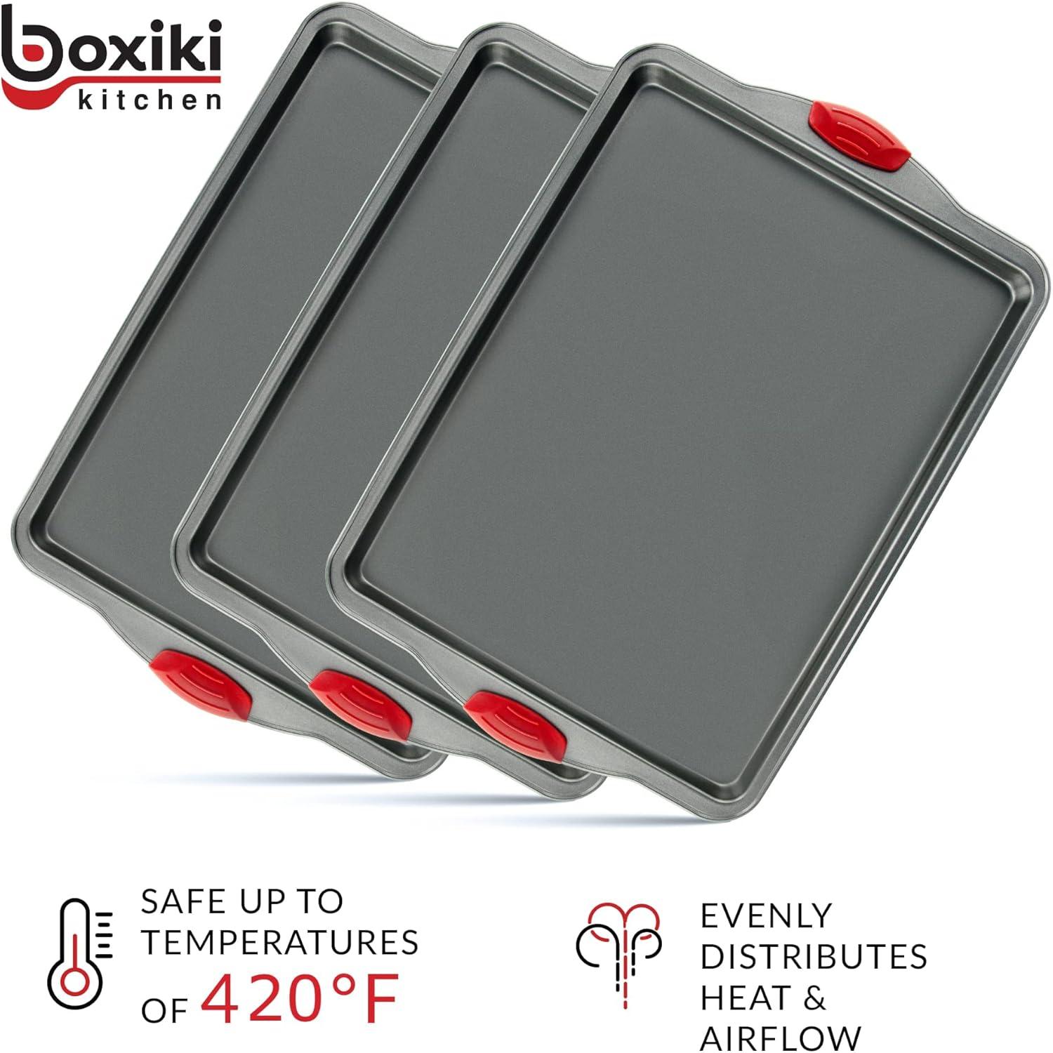 Heavy-Duty Nonstick Gray Sheet Pans with Red Silicone Grips