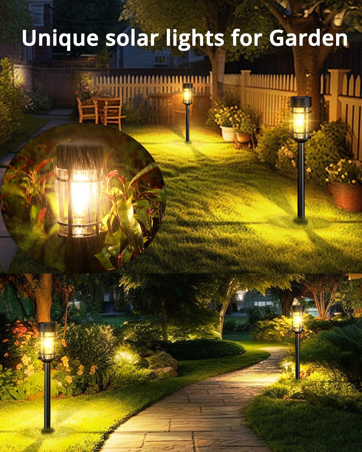 Zeki Shoggy 8 Pack Solar Pathway Lights Outdoor, Waterproof Solar Lights Outdoor With Metal & Glass Design - Auto On/Off, Long-Lasting, Landscape Lighting For Garden, Yard, Lawn, Driveway, Walkway