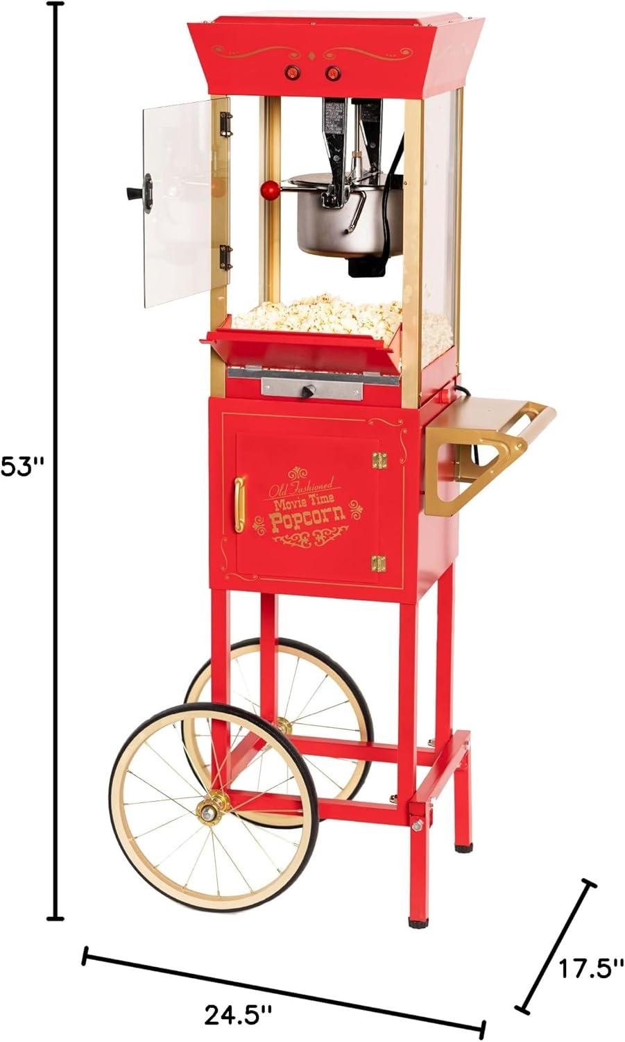 Nostalgia Appliances Popcorn Cart Vintage Movie Theatre Popcorn Machine, Red