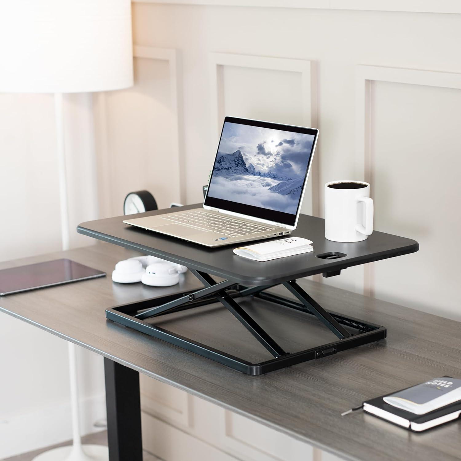 Compact Black 26" Ultra Slim Adjustable Standing Desk Converter