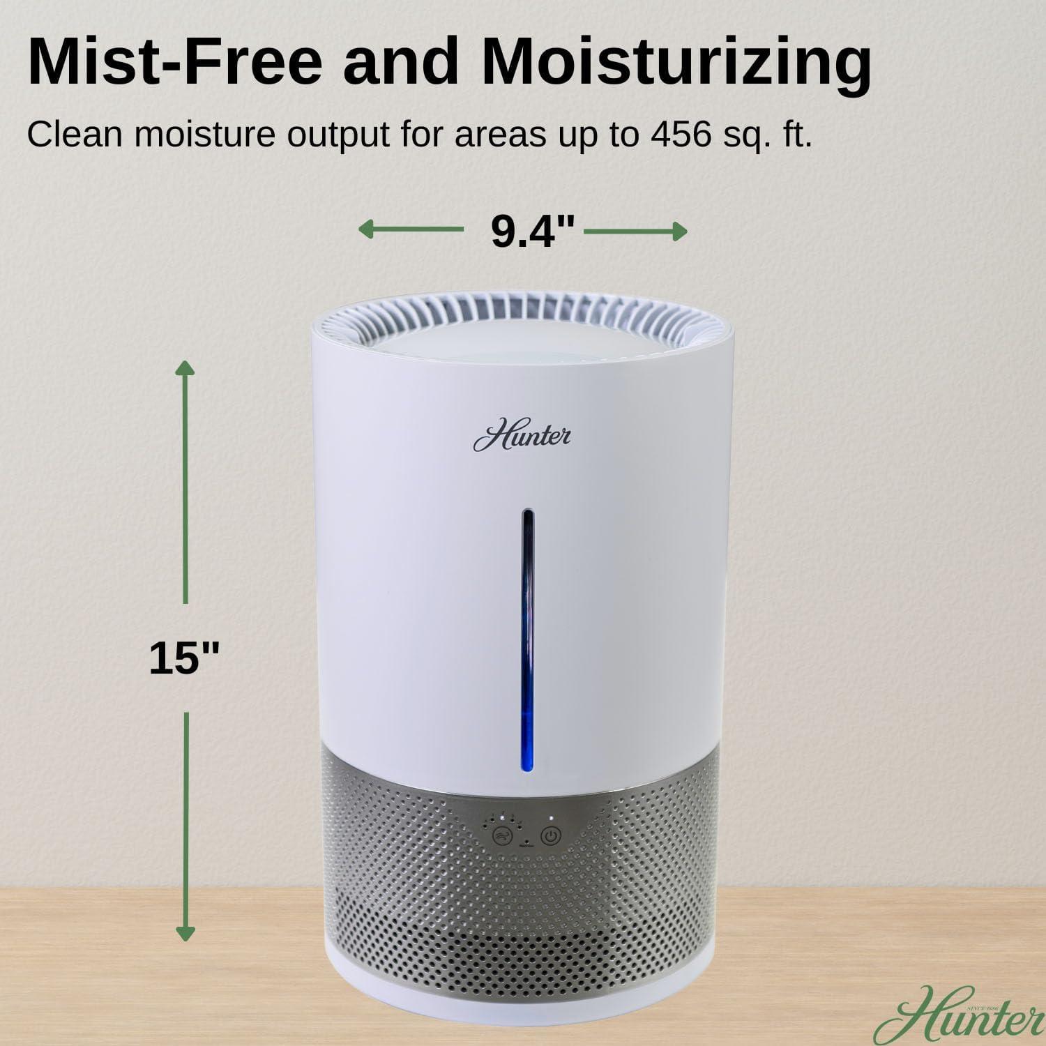 HHE150 Hunter Aspire 4.8L Evaporative Humidifier with PermaWick Filter (4.8L) - Remove Contaminants & White Dust for Clean Mist & Air – Medium Humidifier for Home, Bedroom, or Dorm - Taupe