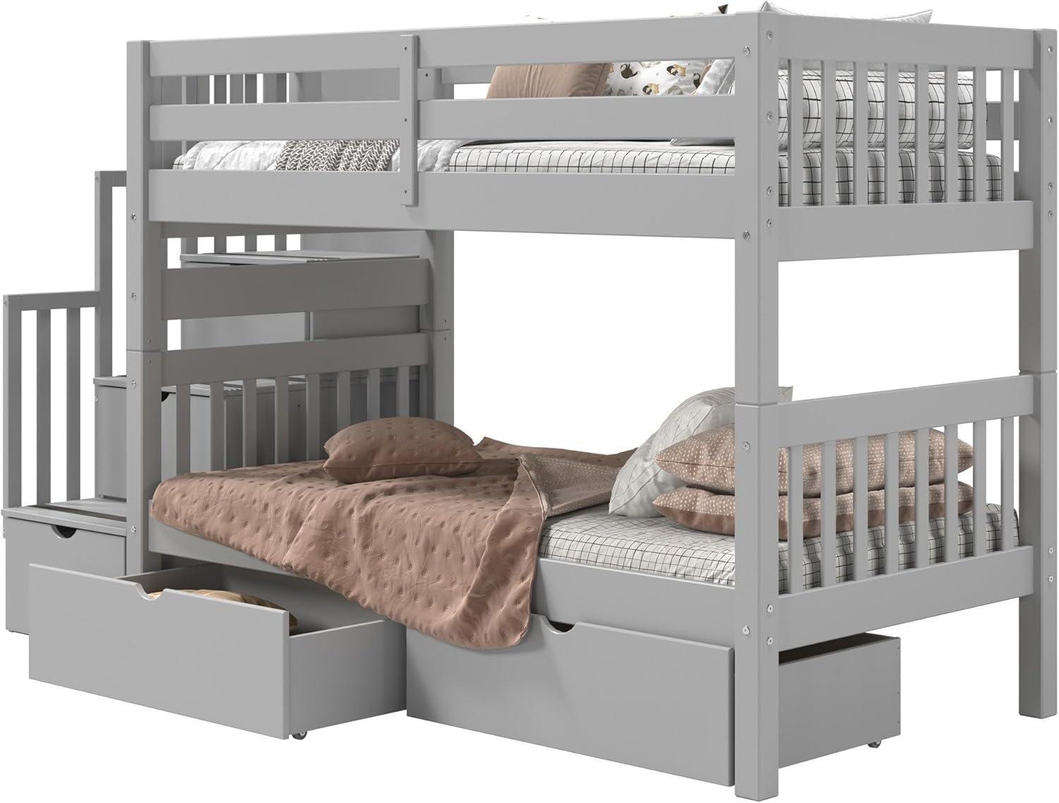 Bedz King Stairway Bunk Beds Twin over Twin with 3 Drawers in the Steps and 2 Under Bed Drawers, Dark Cherry