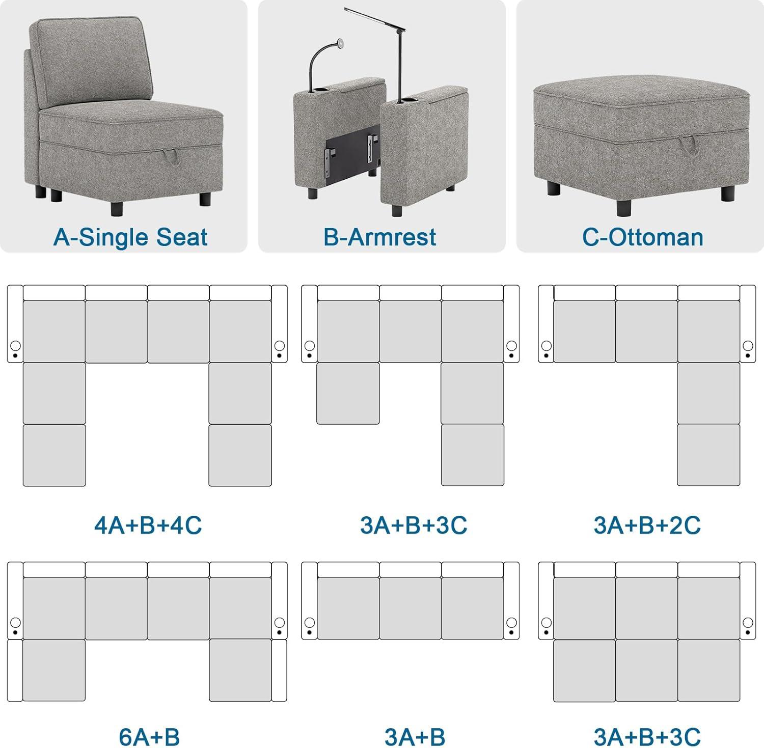 Ottoman Module for Modular Sectional Sofa, Storage Ottoman Footrest and Seat Cube for Living Room,Grey
