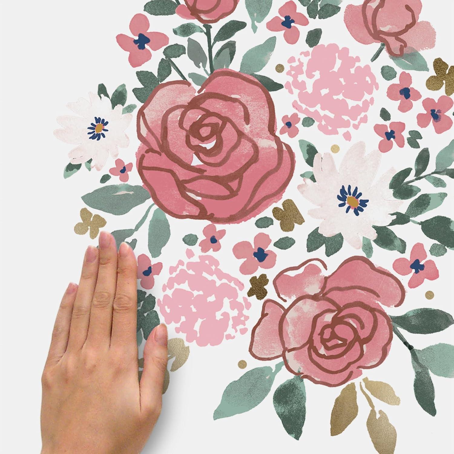 Pink and Gold Floral Peel and Stick Wall Decals