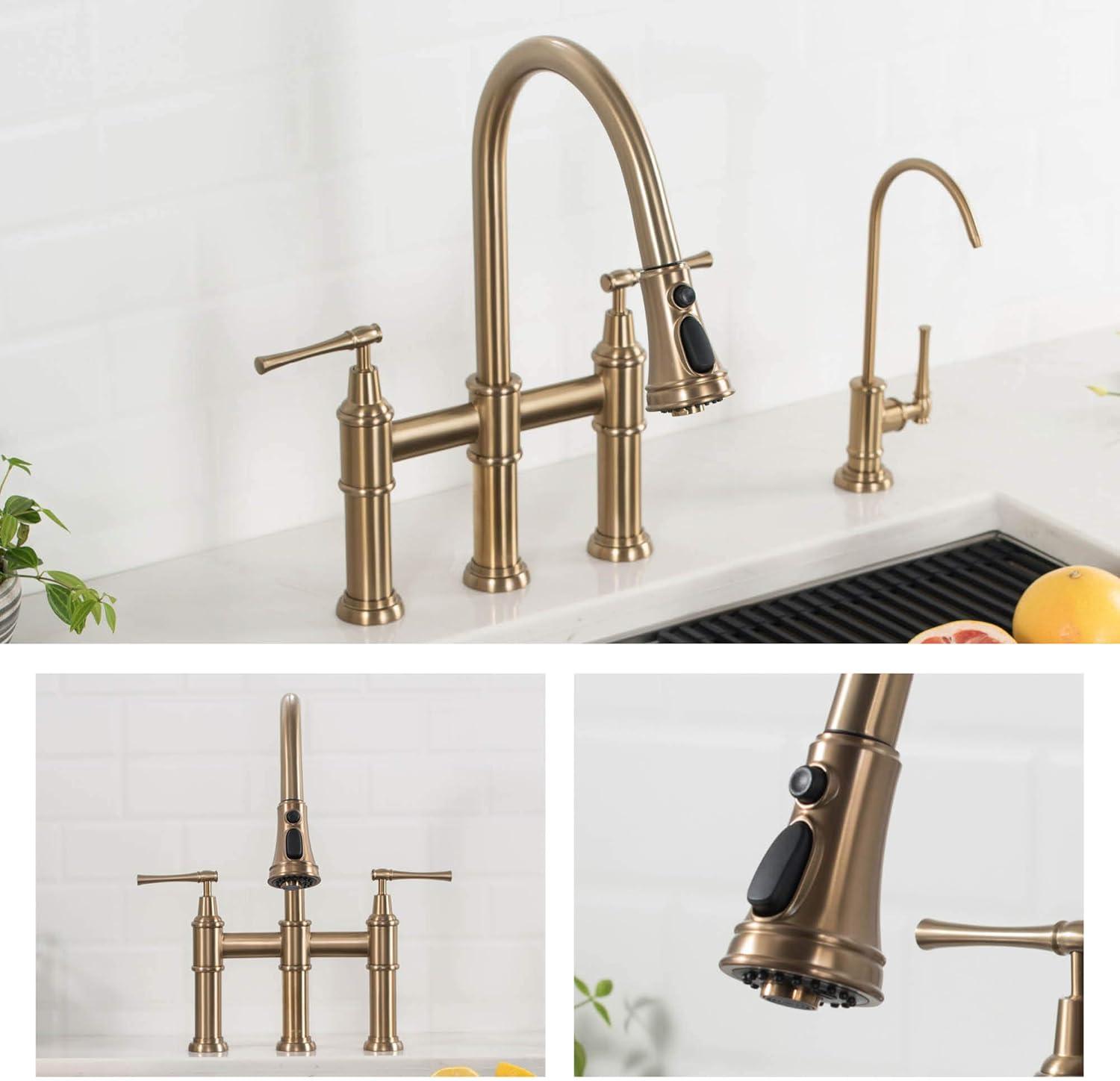 Kraus Allyn Transitional Bridge Kitchen Faucet and Water Filter Faucet Combo