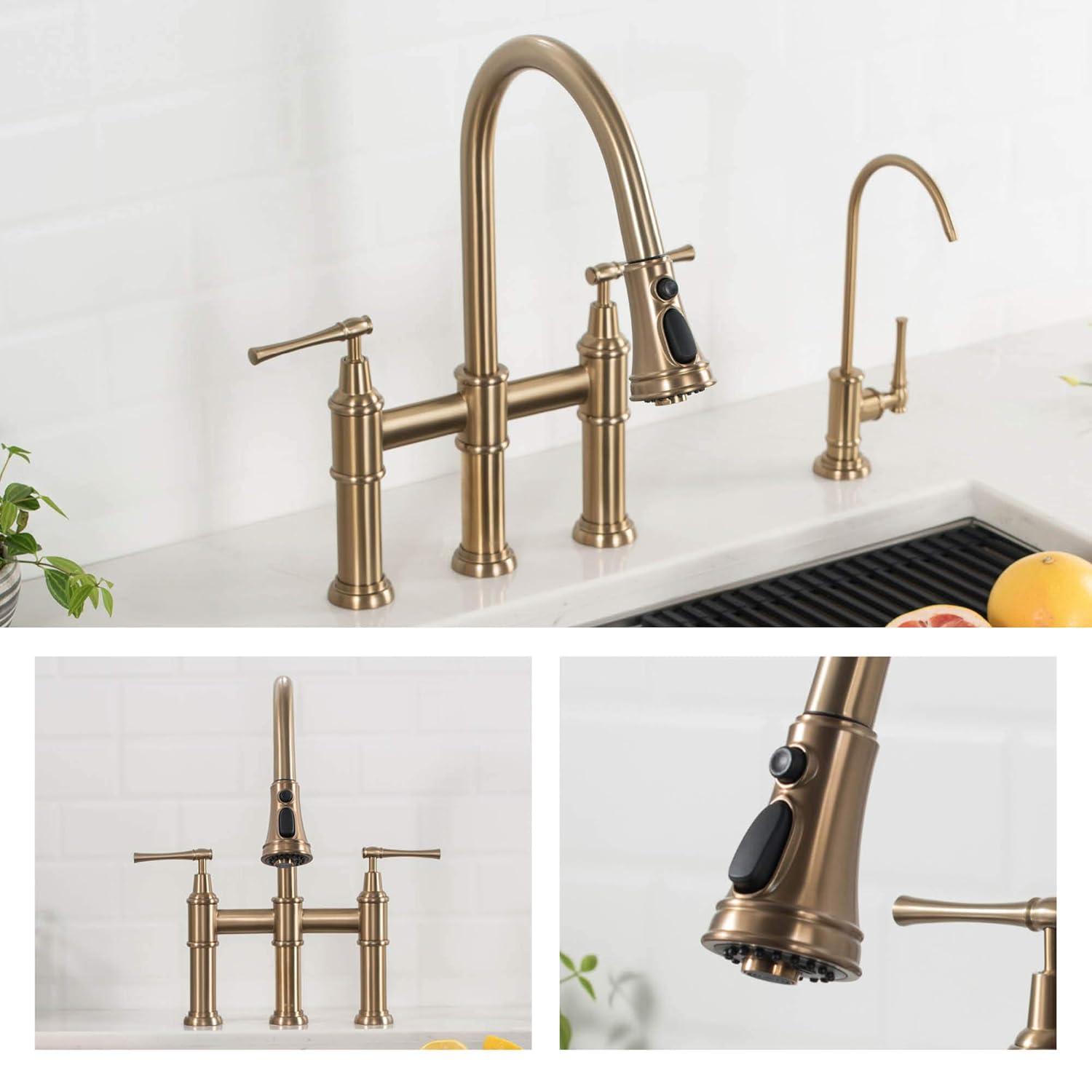 Kraus Allyn Transitional Bridge Kitchen Faucet and Water Filter Faucet Combo