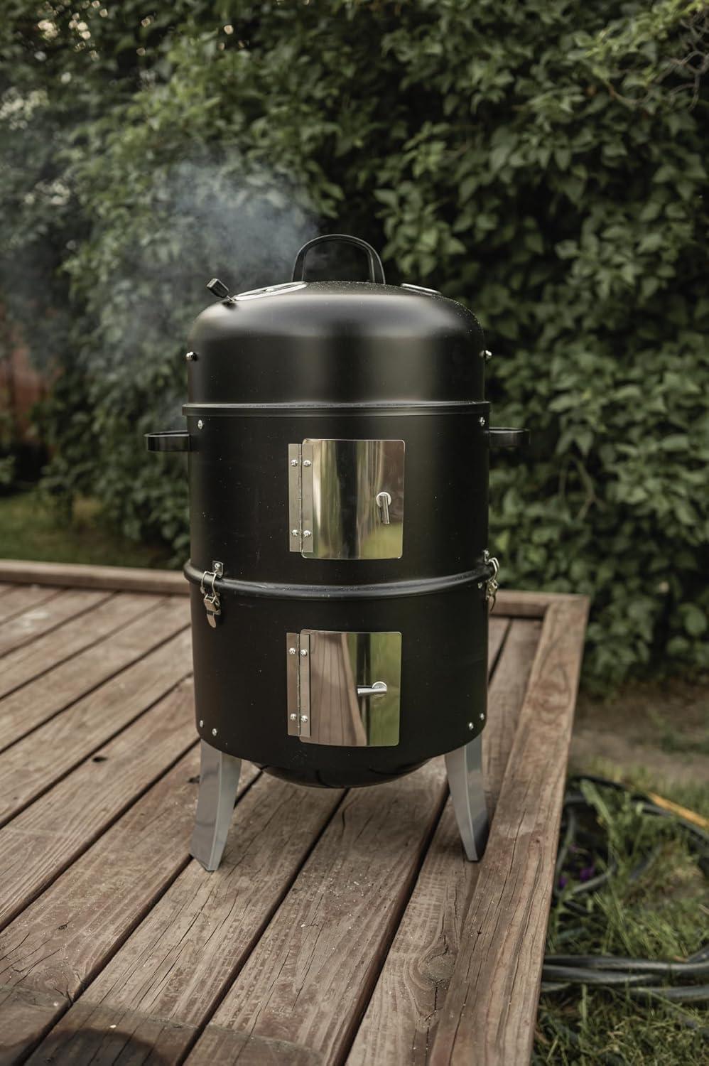 16 Inch Black Steel Vertical Charcoal Smoker Grill