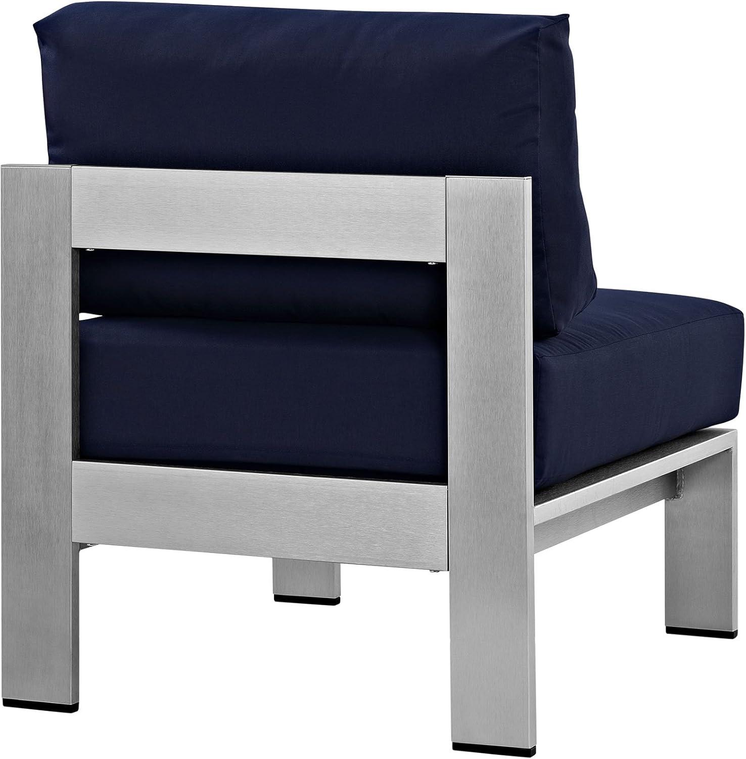 Navy and Silver Aluminum Outdoor Armless Chair