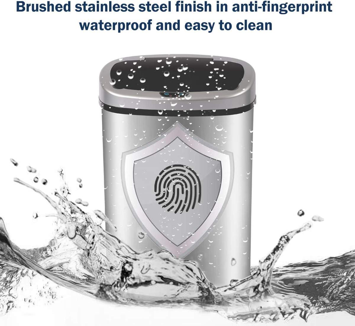Stainless Steel Kitchen Trash Can - 13 Gallon Automatic Touch Free Garbage Can with Lid, High Capacity Electronic Touchless Sensor Trash Bin, Silver