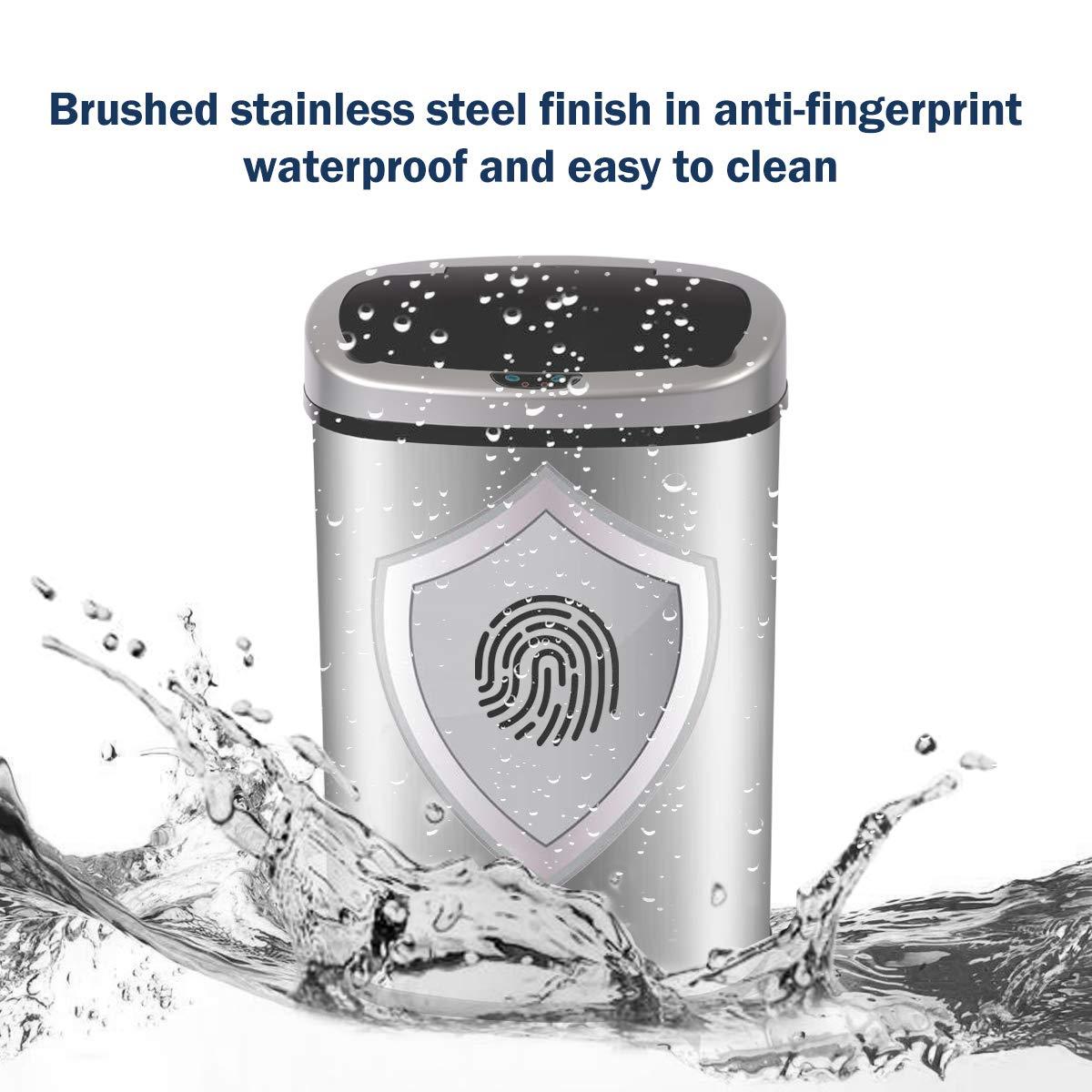 Stainless Steel Kitchen Trash Can - 13 Gallon Automatic Touch Free Garbage Can with Lid, High Capacity Electronic Touchless Sensor Trash Bin, Silver