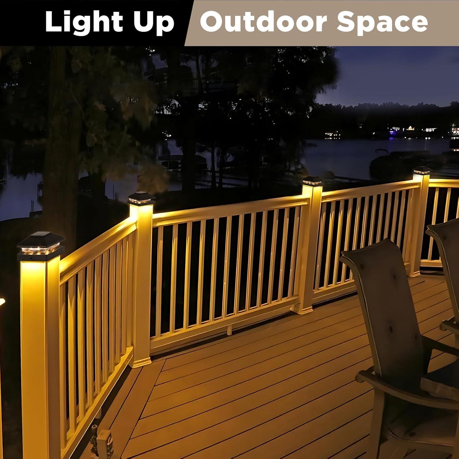 Solar Post Cap Lights: 6 - Pack Outdoor Post Light for White/Black 4x4 Vinyl Fence Deck - Dock 4x4/6x6 Wooden Post 2 Color Modes Waterproof Warm White