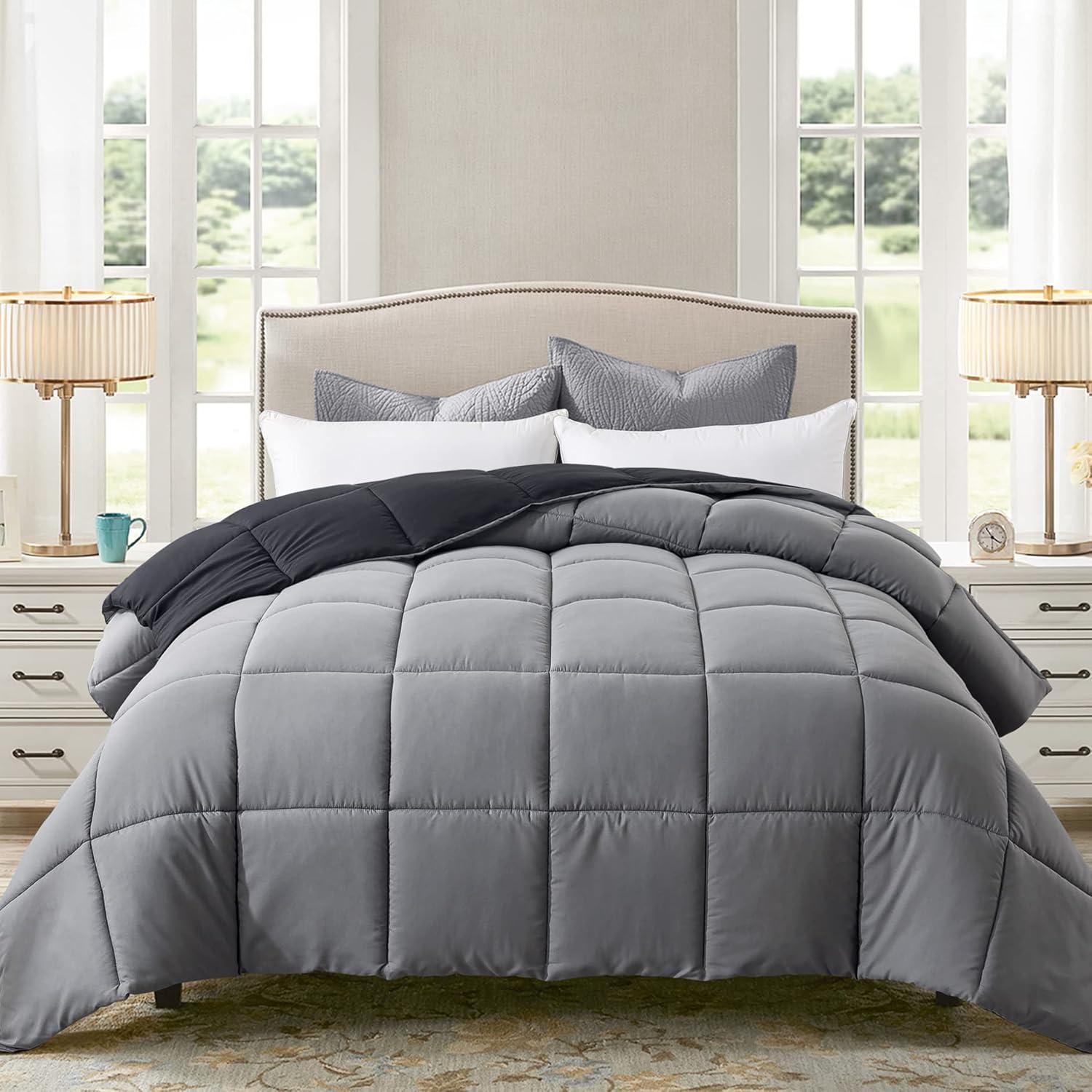 Queen Black and Gray Reversible Microfiber Comforter