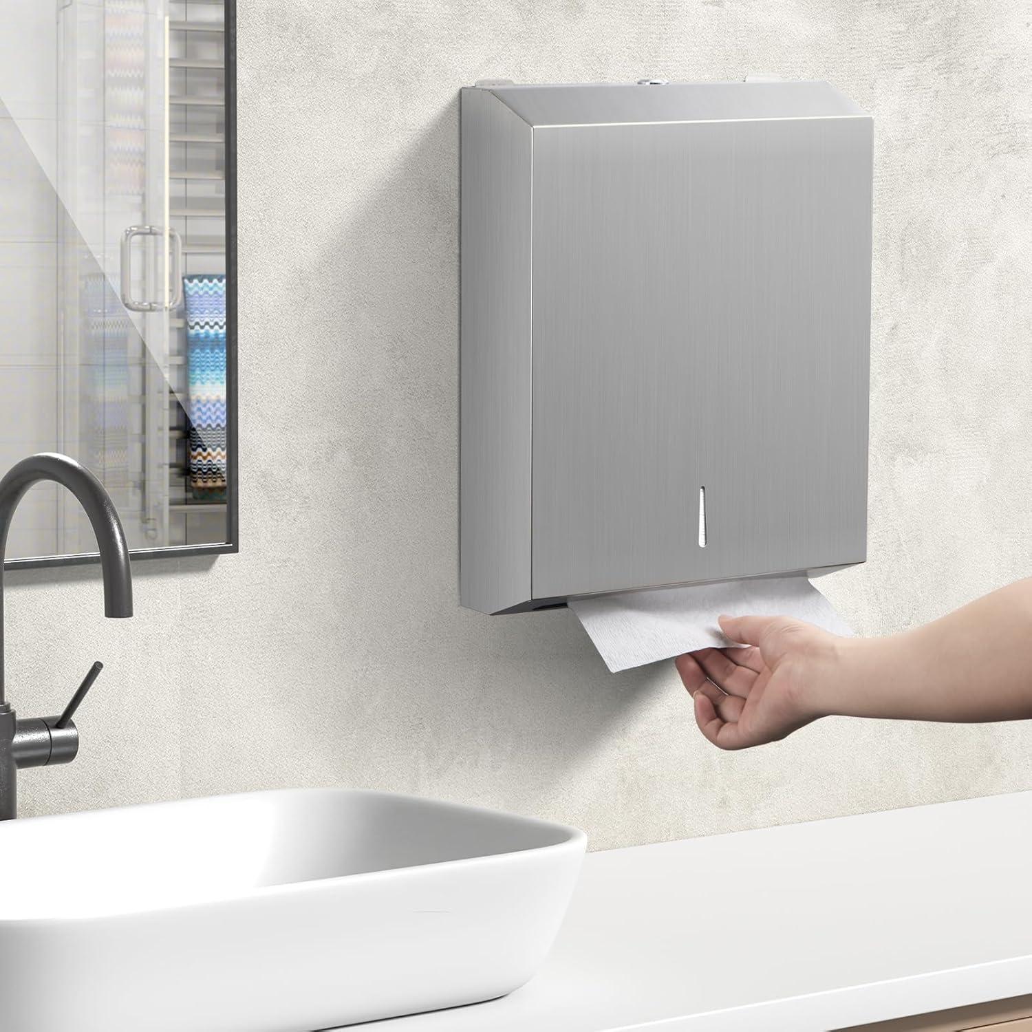 Gorlary Paper Towel Dispenser Wall Mount Commercial c-fold/Multi-fold/Tri-fold, Touchless Hand Towel Dispenser with Lock