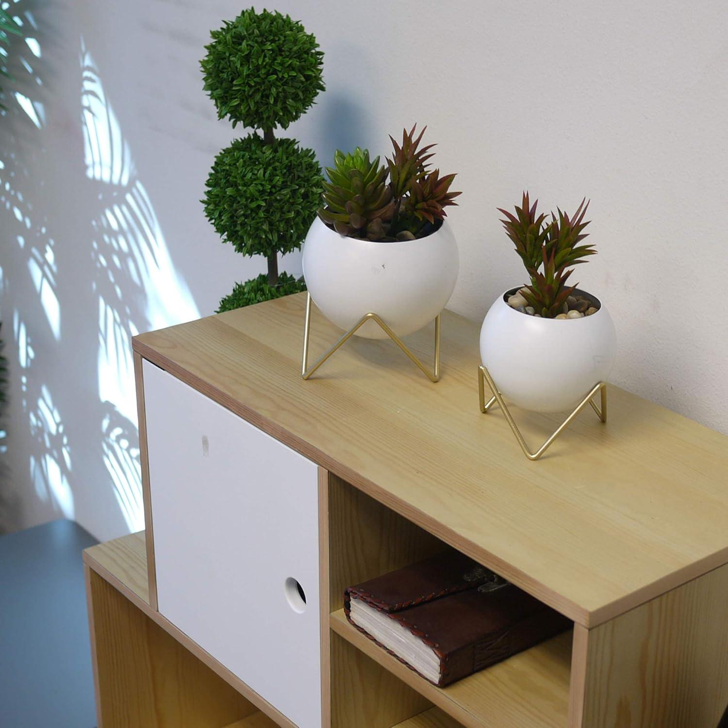 Admired by Nature ABN5E131-WHT Spherical Planter, Gold, White,   Set of 2 - 8'6" x 13'