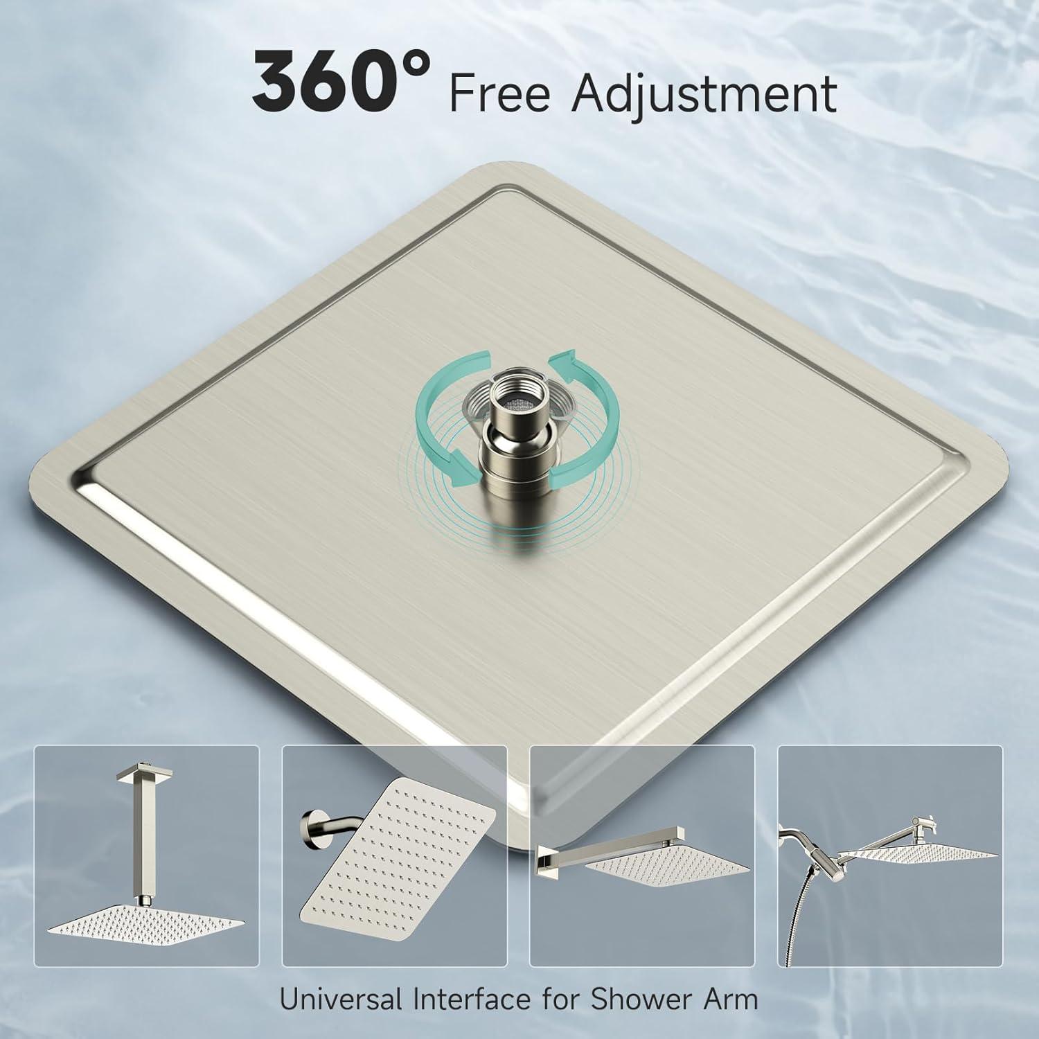 SR SUN RISE 12 Inch Rain Shower Head, High Pressure Rainfall Showerhead Large Waterfall Shower Head Ultra Thin Water Saving, Brushed Nickel 304 Stainless Steel