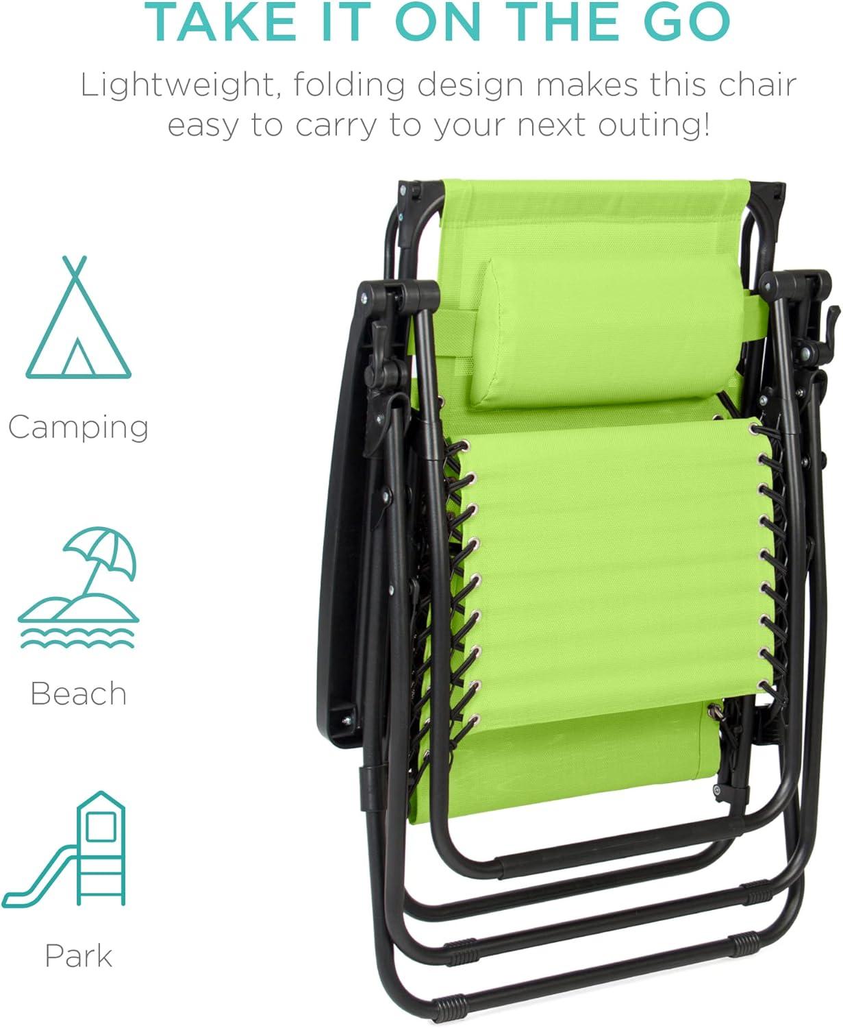 Best Choice Products Folding Zero Gravity Recliner Patio Lounge Chair w/ Canopy Shade, Headrest, Tray - Lime Green