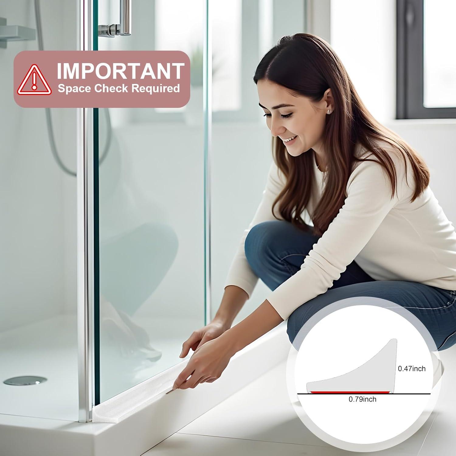 Shower Threshold Water Dam Guard - Self-Adhesive Silicone Waterproof Barrier, Leak-Proof, Flexible, Easy Installation, Customizable Length for Showers, Bathtubs, Sinks, and Countertops by Hzetuu