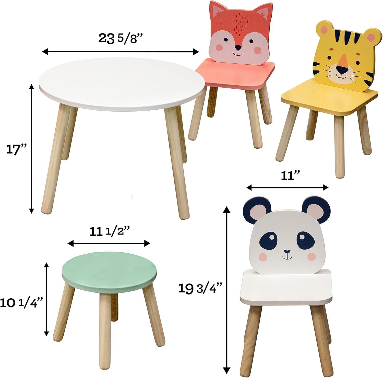 Kids Animal Table & Chair Set- Toddler Table w 3 Toddler Seats & Adult Stool for Arts, Activities- Adorably Themed Playroom Furniture, Dining Table or Activity Center for Daycares Classroom Play Area