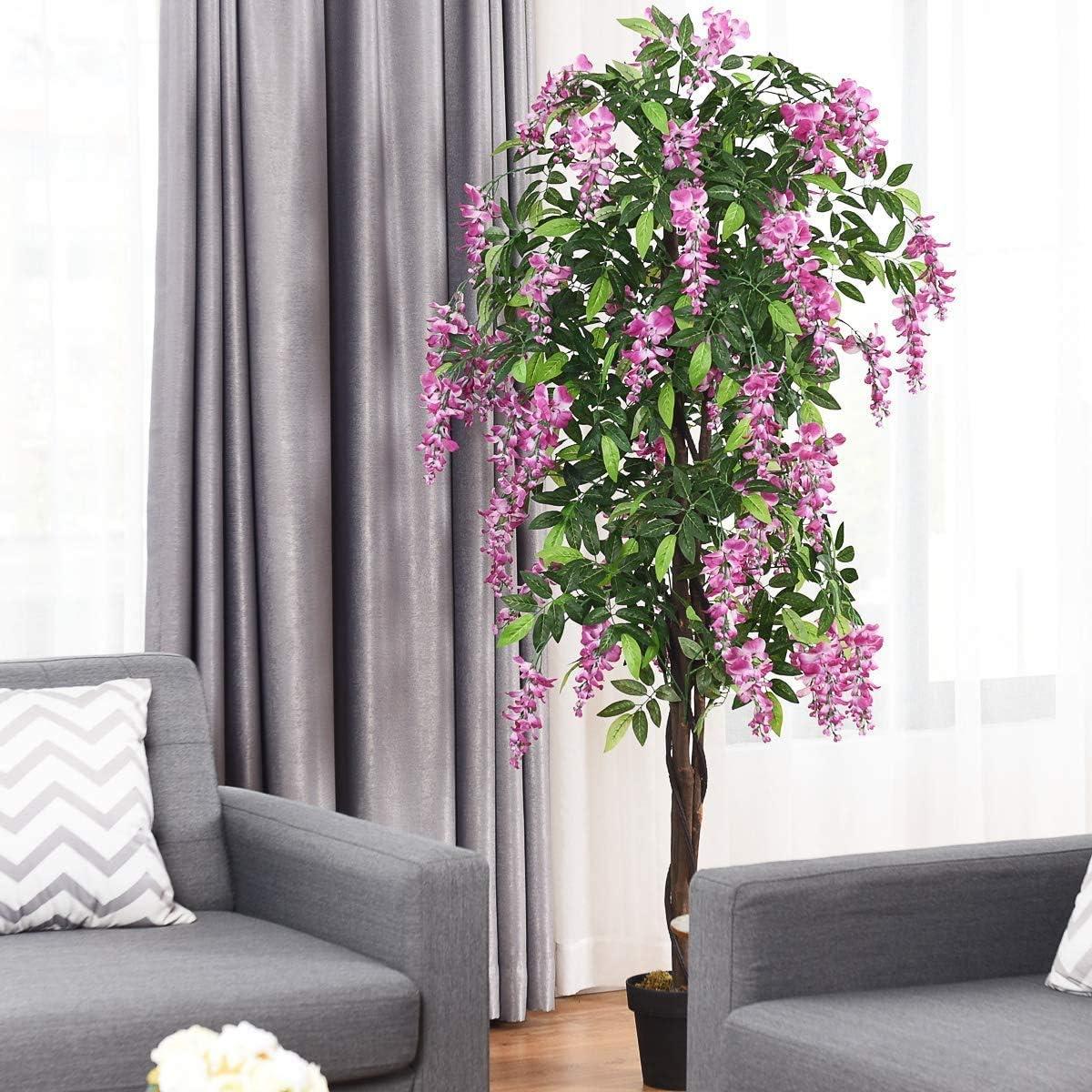 Primrue 6FT Artificial Wisteria Trees, Fake Wisteria Trees in Nursery Planters, Green Simulated Floor Plants, Indoor and Outdoor Decorations