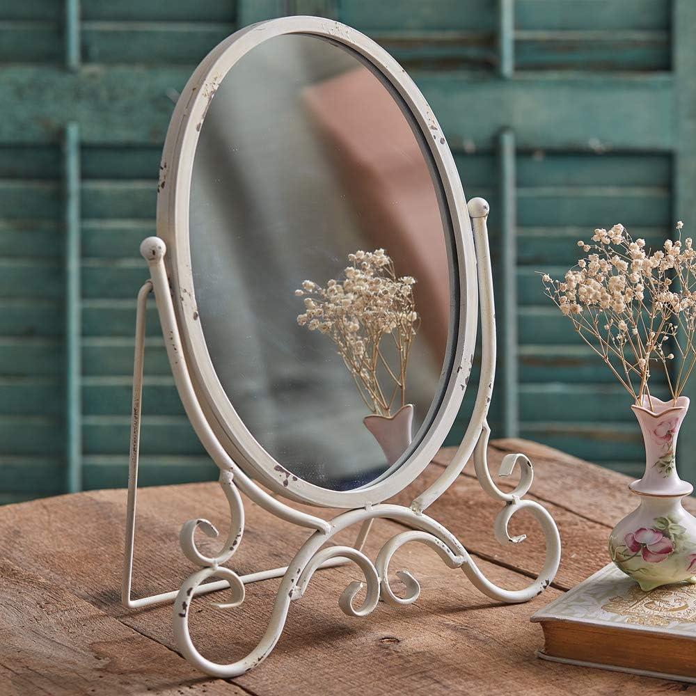 Vintage Kinsley Oval White Distressed Metal Tabletop Mirror for Kids