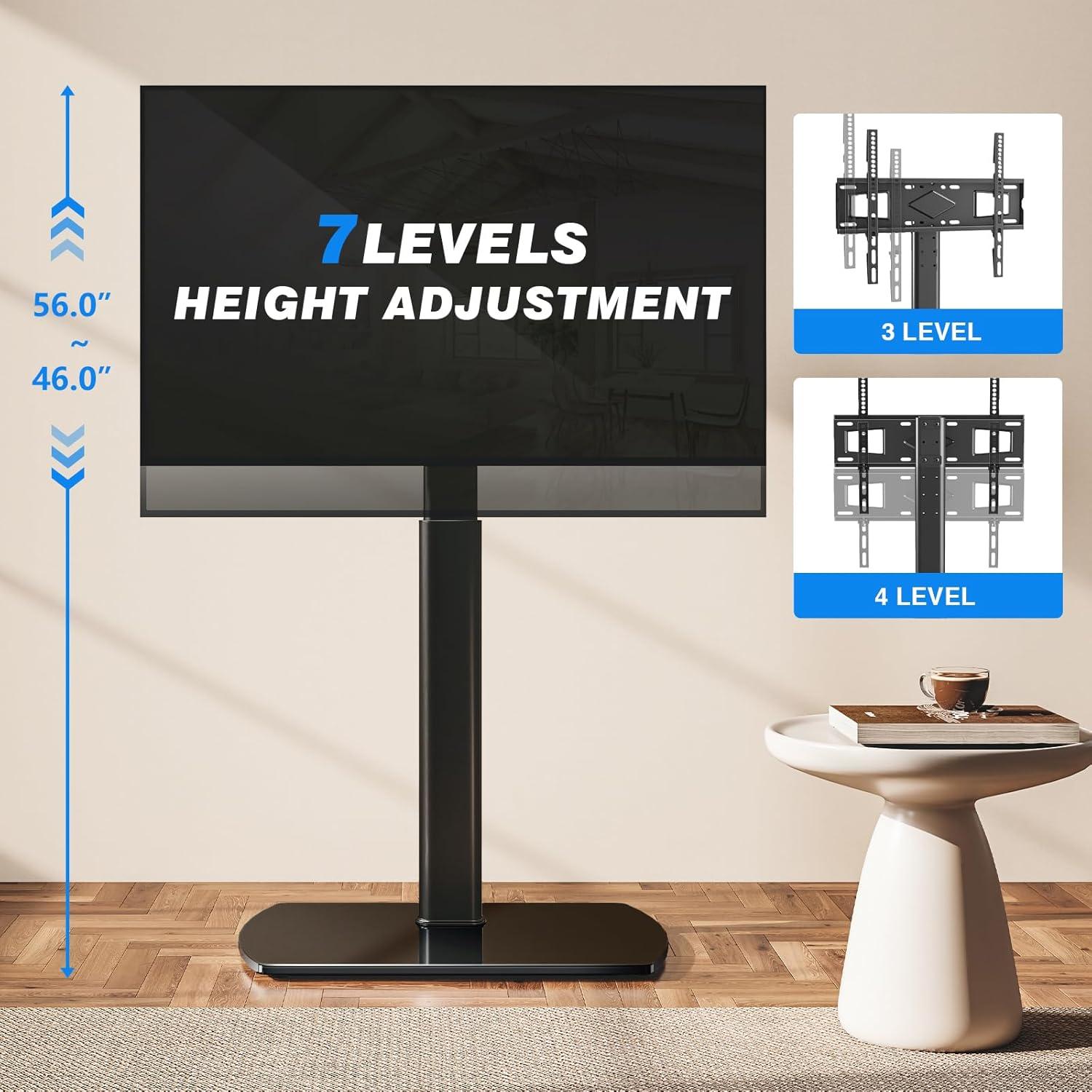 YOMT Universal TV Floor Stand with Mount for 27-70 Inch LCD LED OLED TVs, Swivel Height Adjustable Tall TV Stand, Space Saving Design for Corner Bedroom Living Room, Black