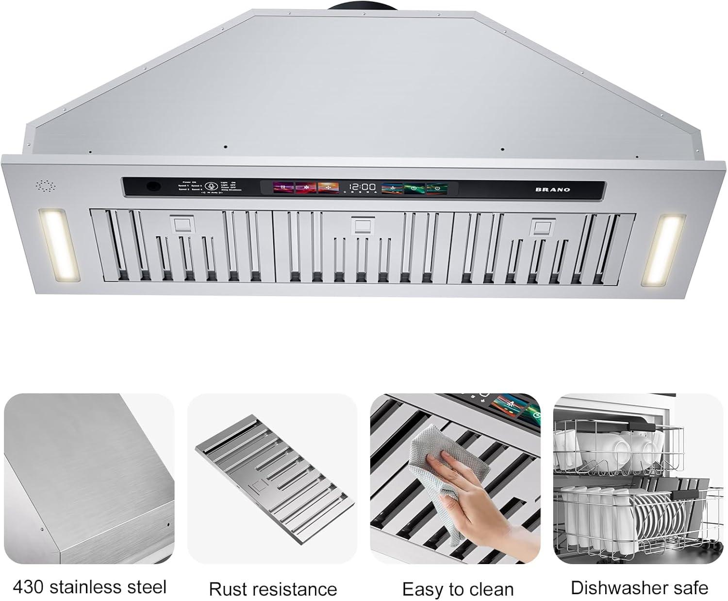 36 in. 900 CFM Convertible Insert Range Hood Stainless Steel with Charcoal Filter Voice/Gesture/Touch Control