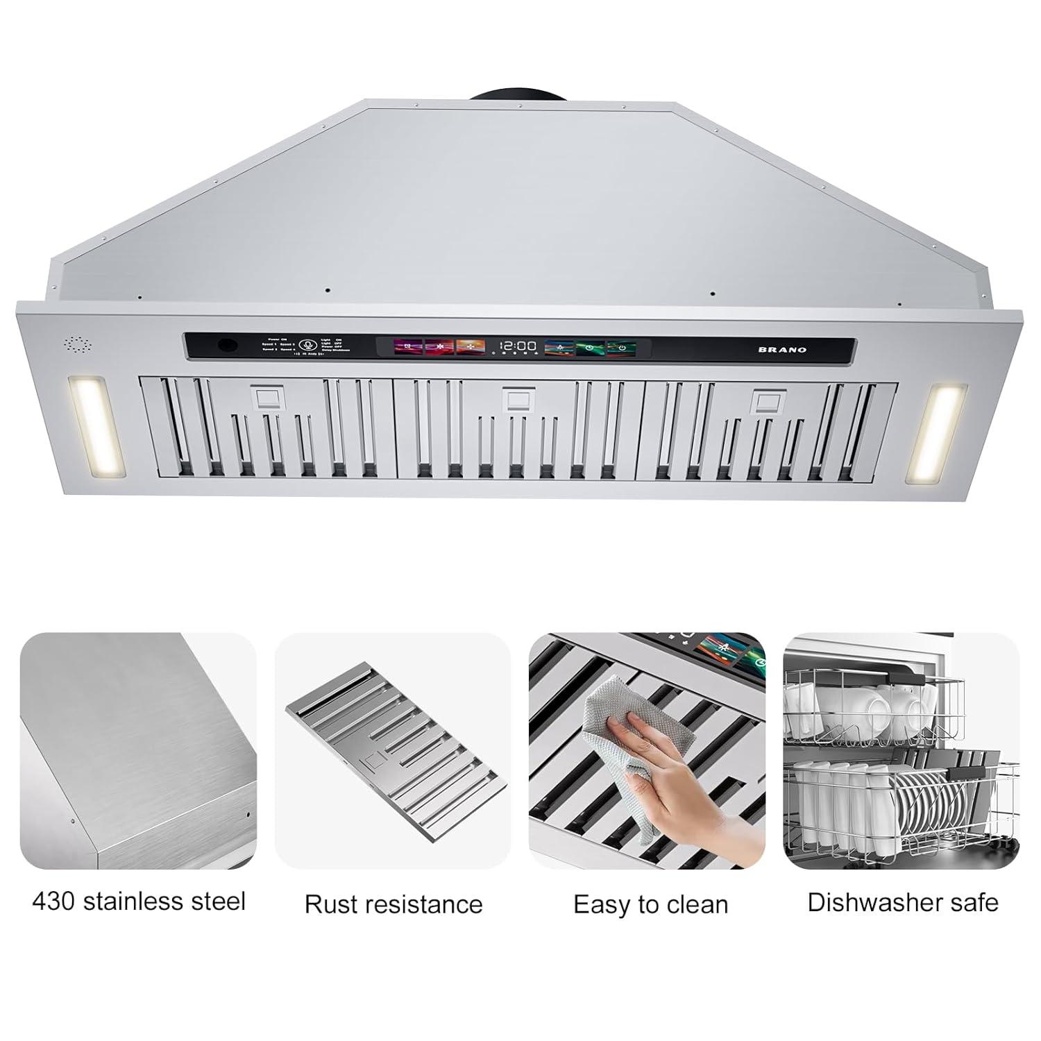 36 in. 900 CFM Convertible Insert Range Hood Stainless Steel with Charcoal Filter Voice/Gesture/Touch Control