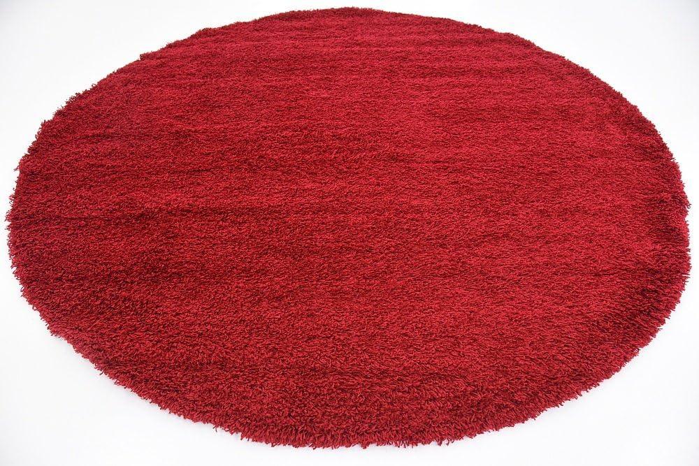 Luxe Cherry Red Round Shag Rug, Stain-Resistant & Washable